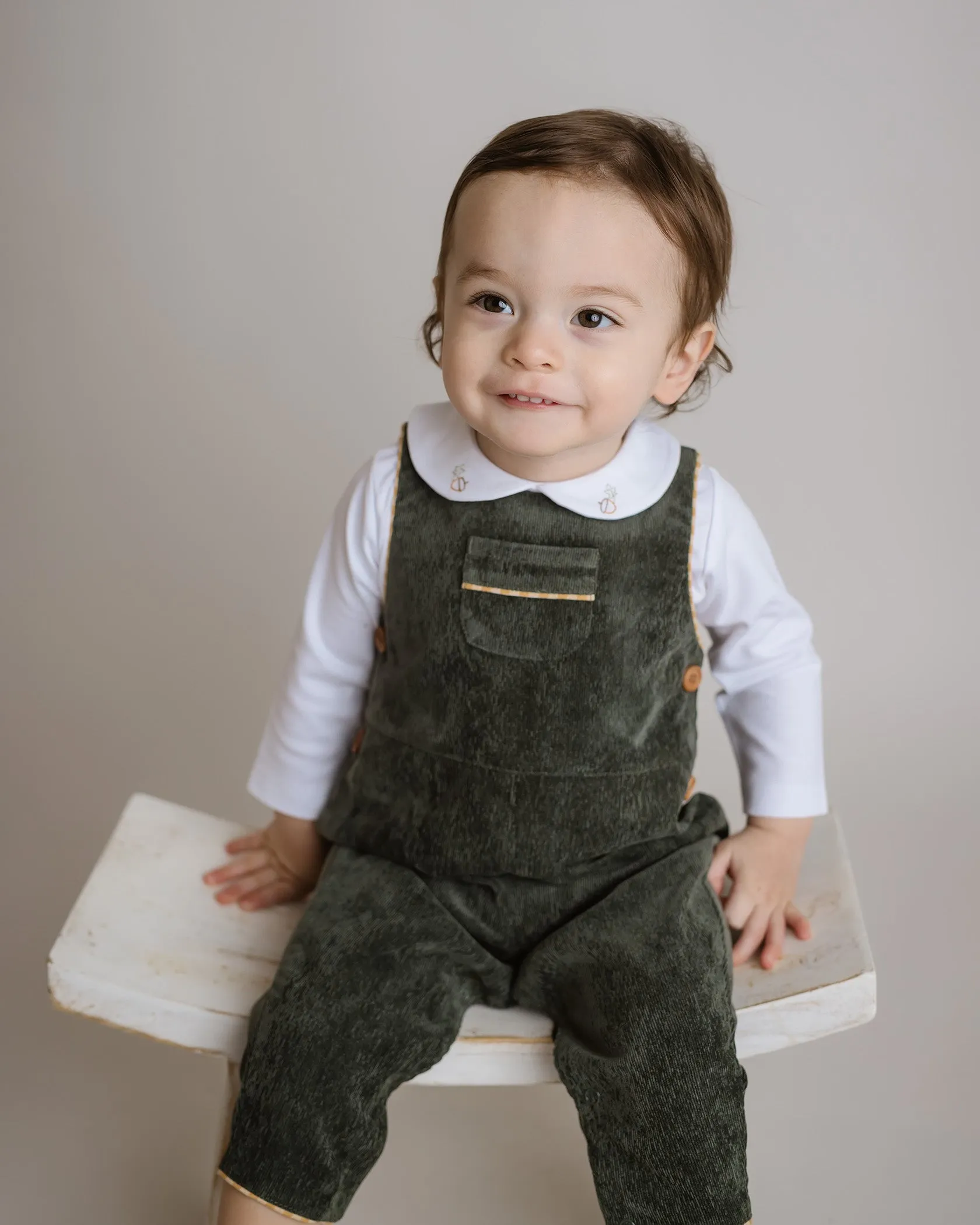 Forest Green Corduroy Overalls for Baby Boys