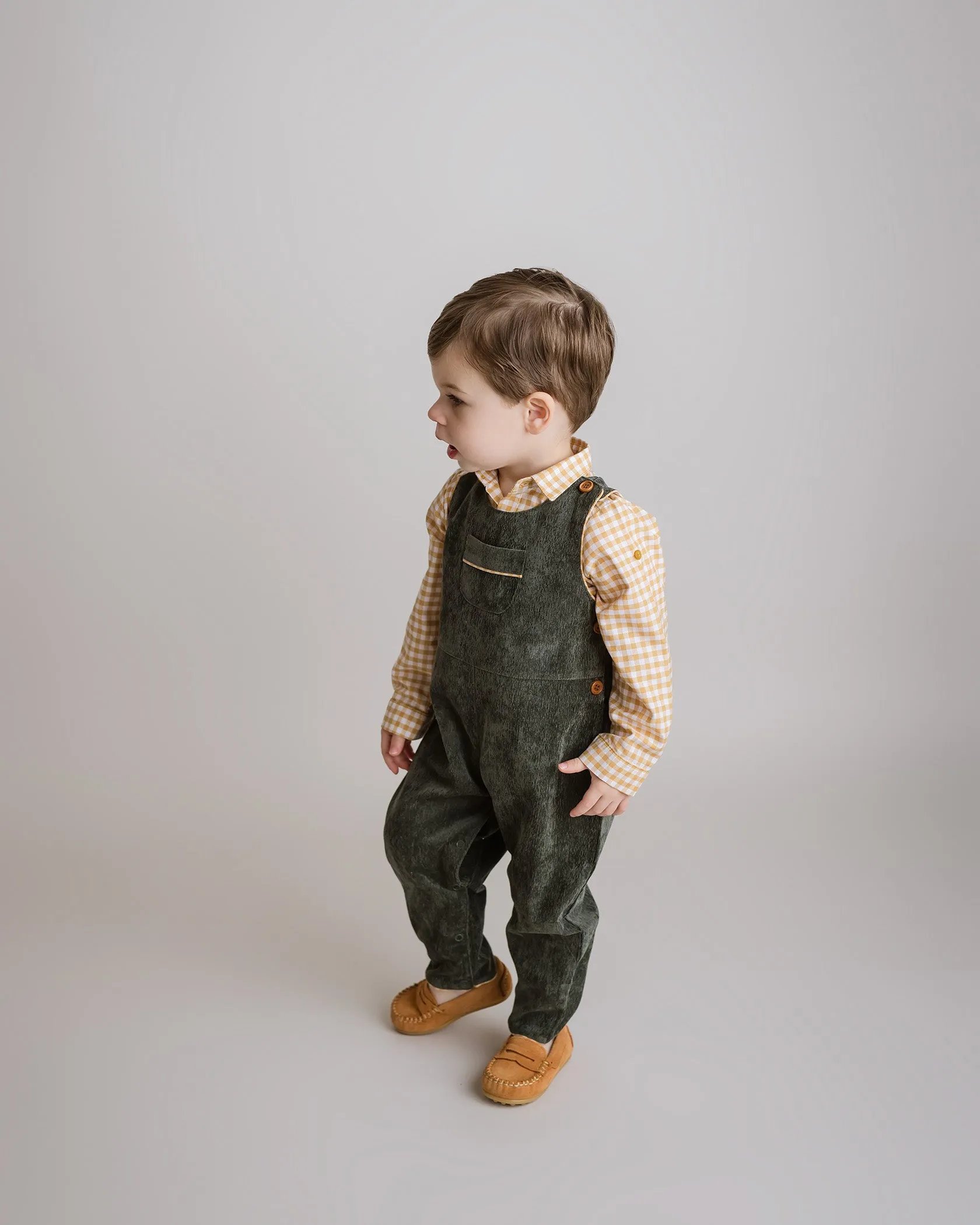 Forest Green Corduroy Overalls for Baby Boys