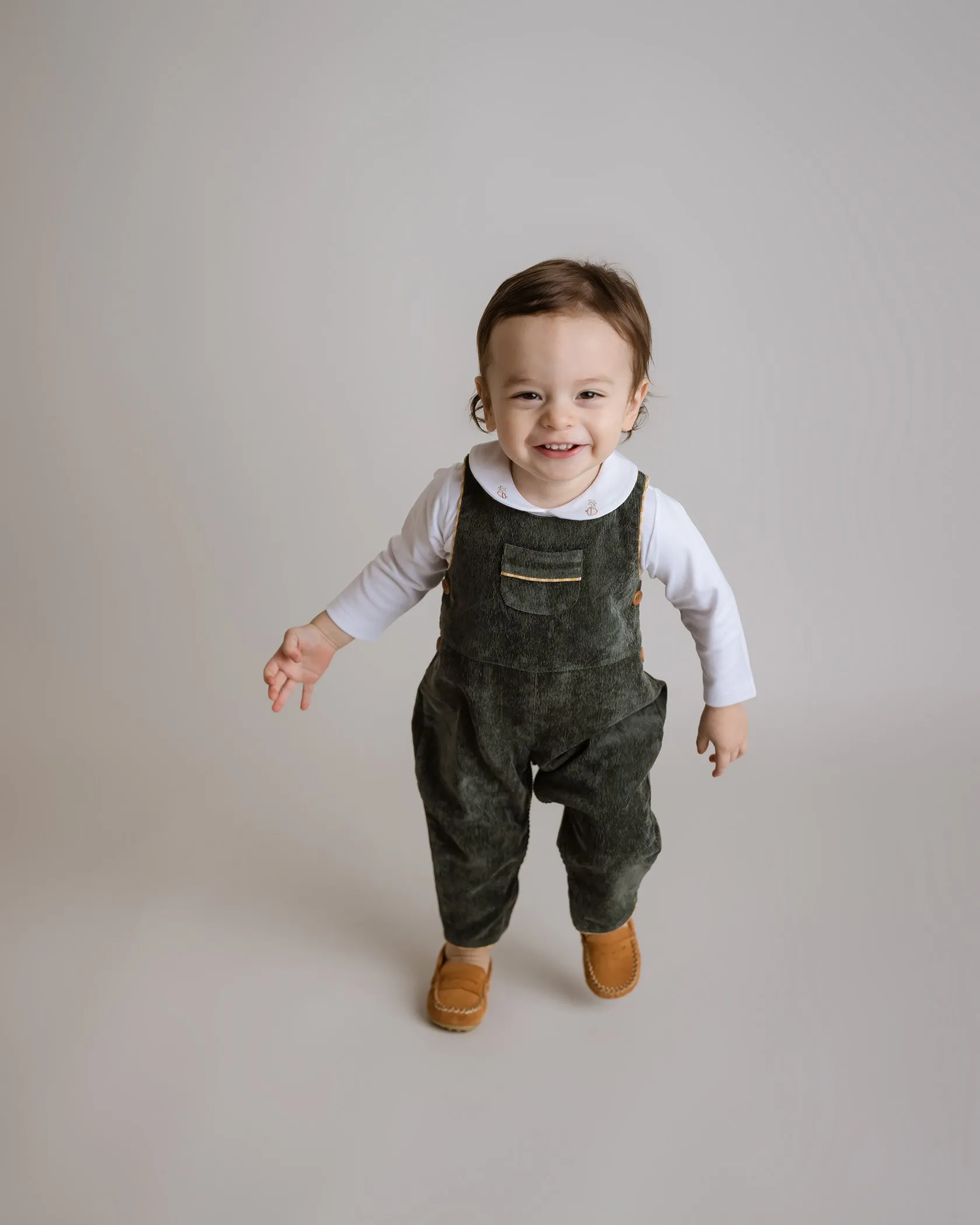 Forest Green Corduroy Overalls for Baby Boys