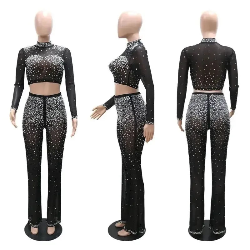 Forever Yours Rhinestone Flowy Hem Pant Set