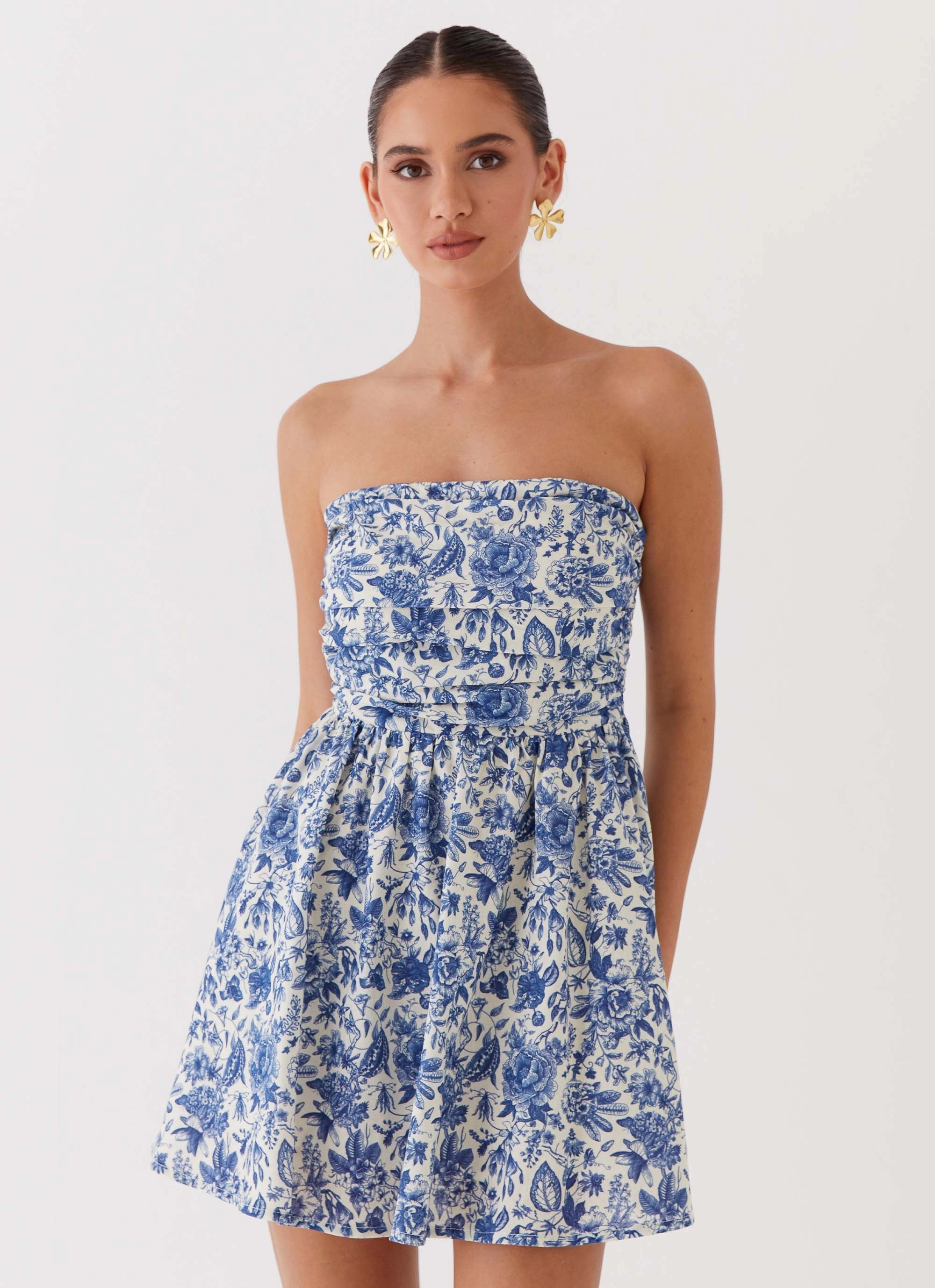 Lounge Comfort Forget Me Not Linen Mini Dress - Blue Paisley