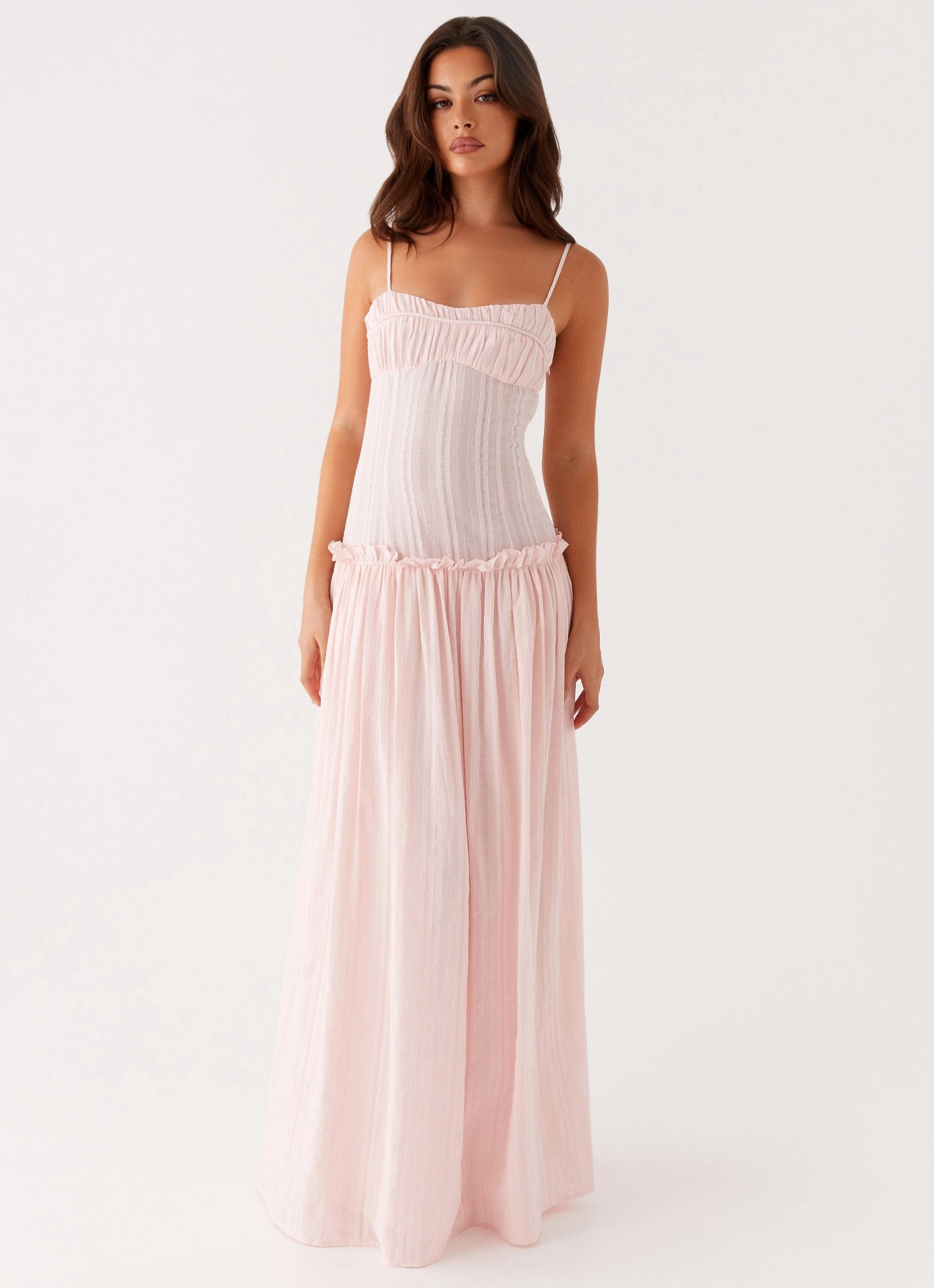 Jacinda Drop Waist Maxi Dress - Pink Light Touch Sculpted Detail