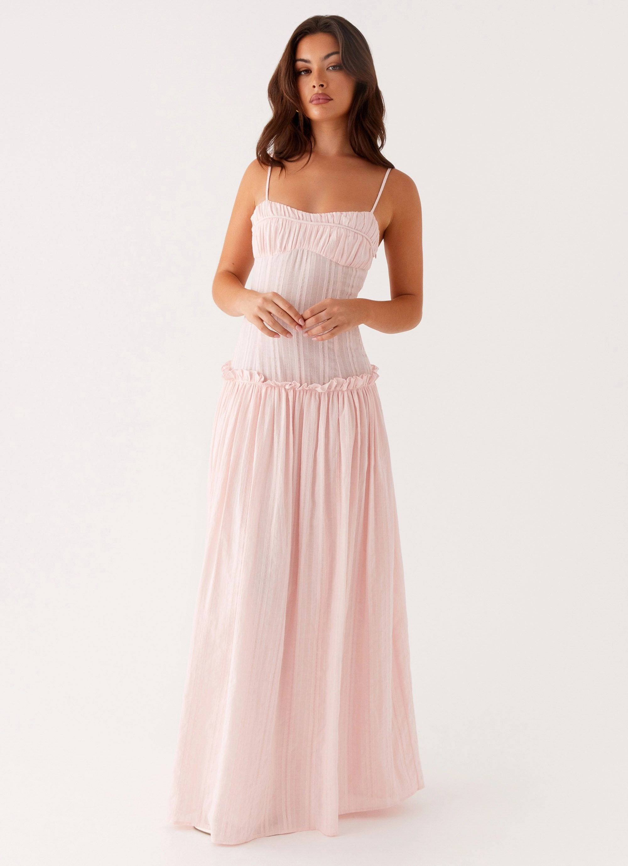 Jacinda Drop Waist Maxi Dress - Pink Flare Swing