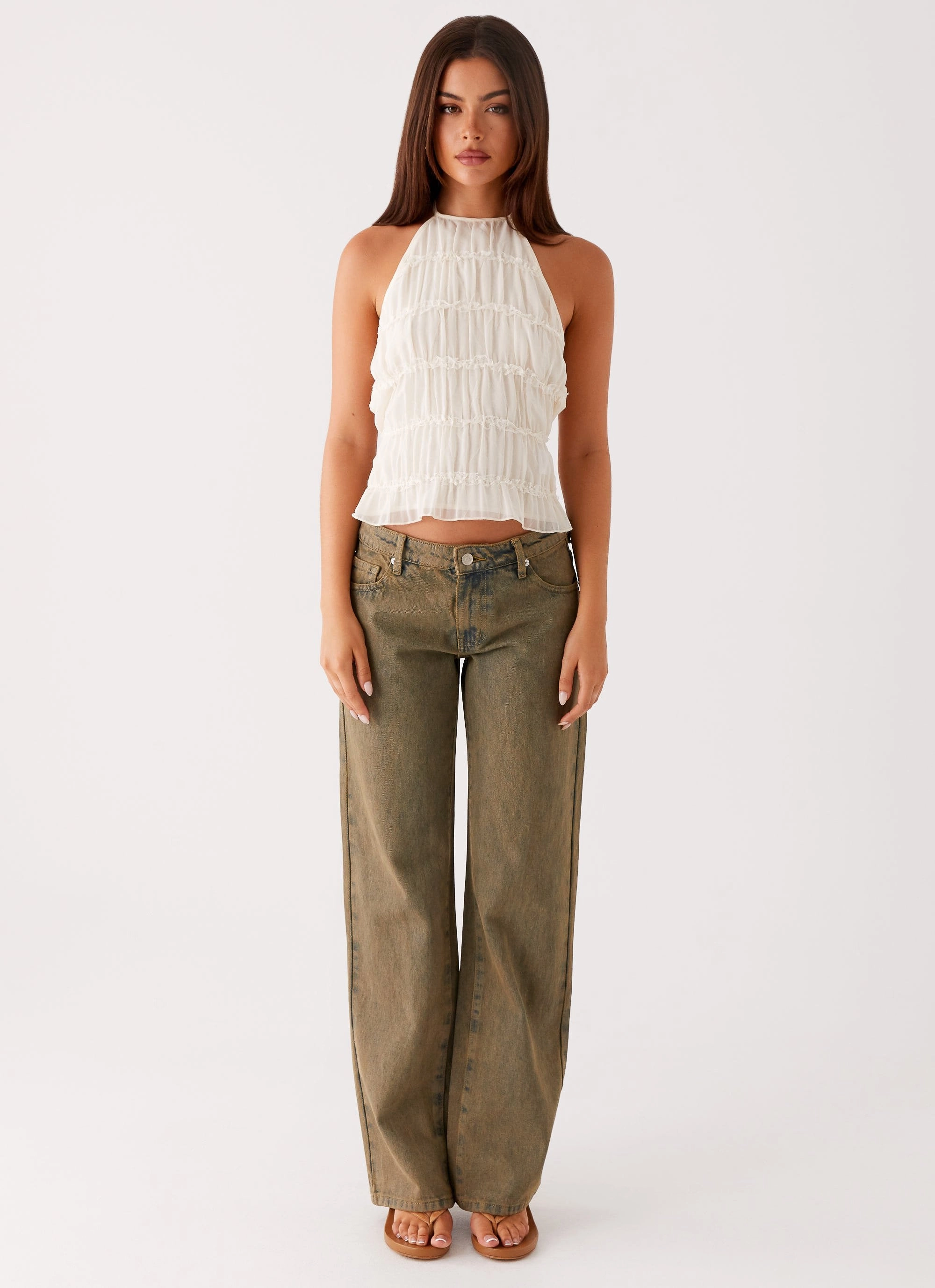 Jaiden Low Rise Denim Jeans - Brown Sand Wash ErgonomicStitching