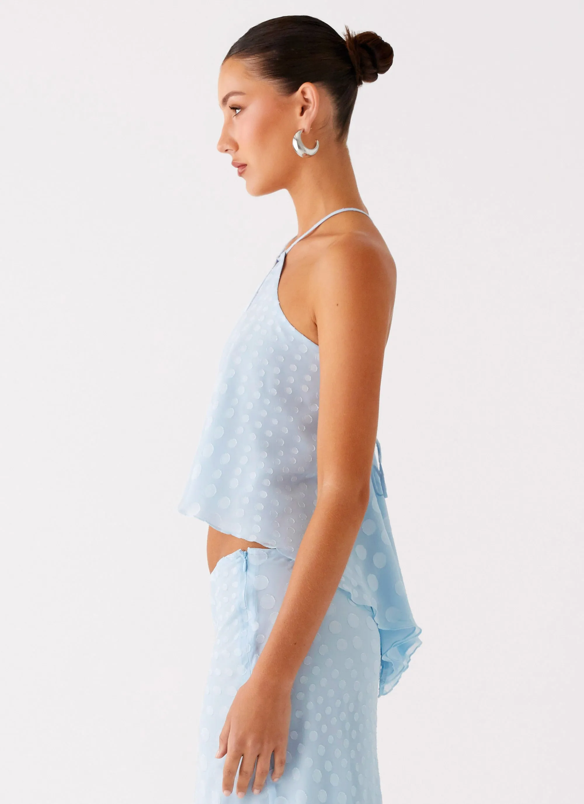 High Thread Count Cotton Contoured Side Panels Mena Chiffon Spot Top - Blue