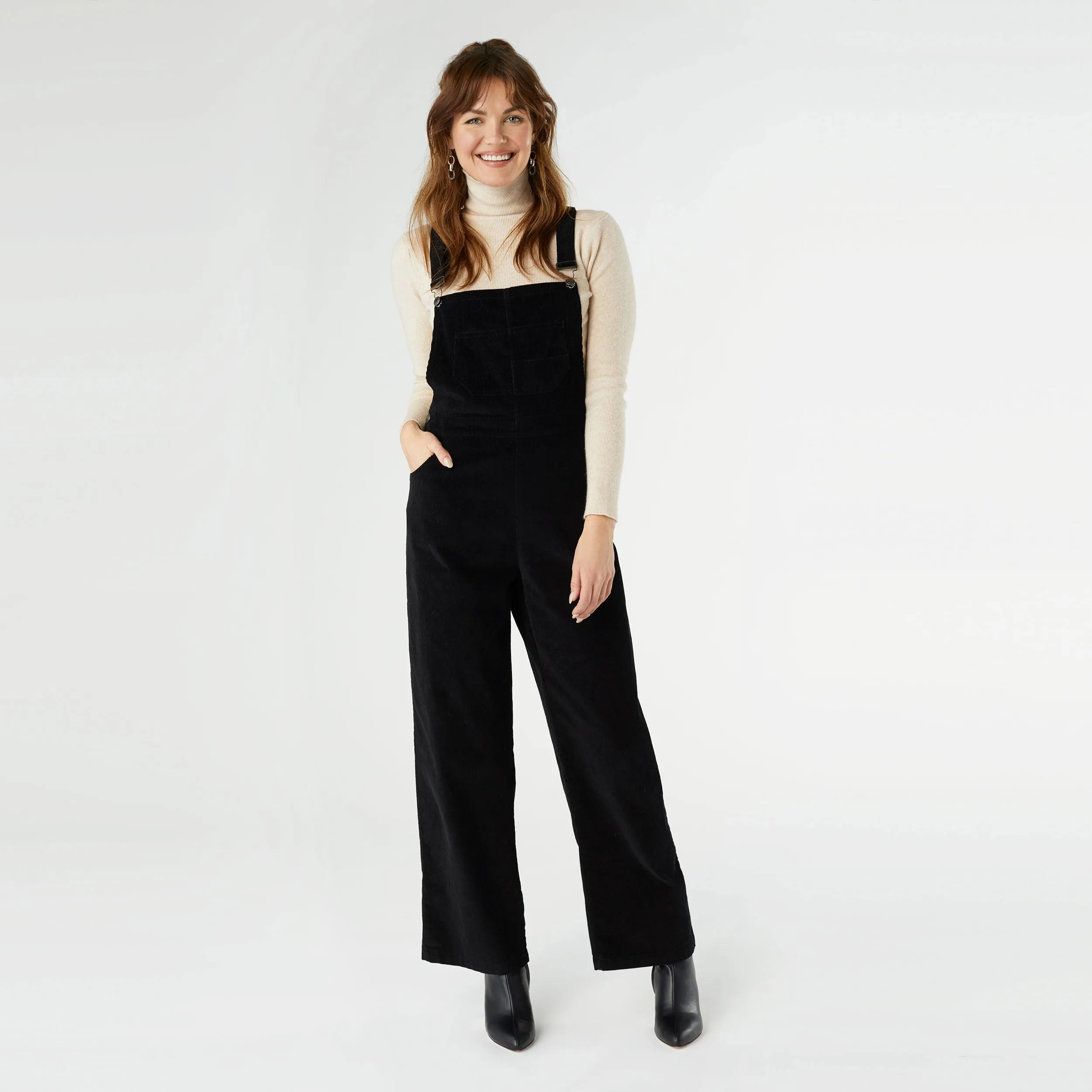Fran Corduroy Overalls - Black - Final Sale