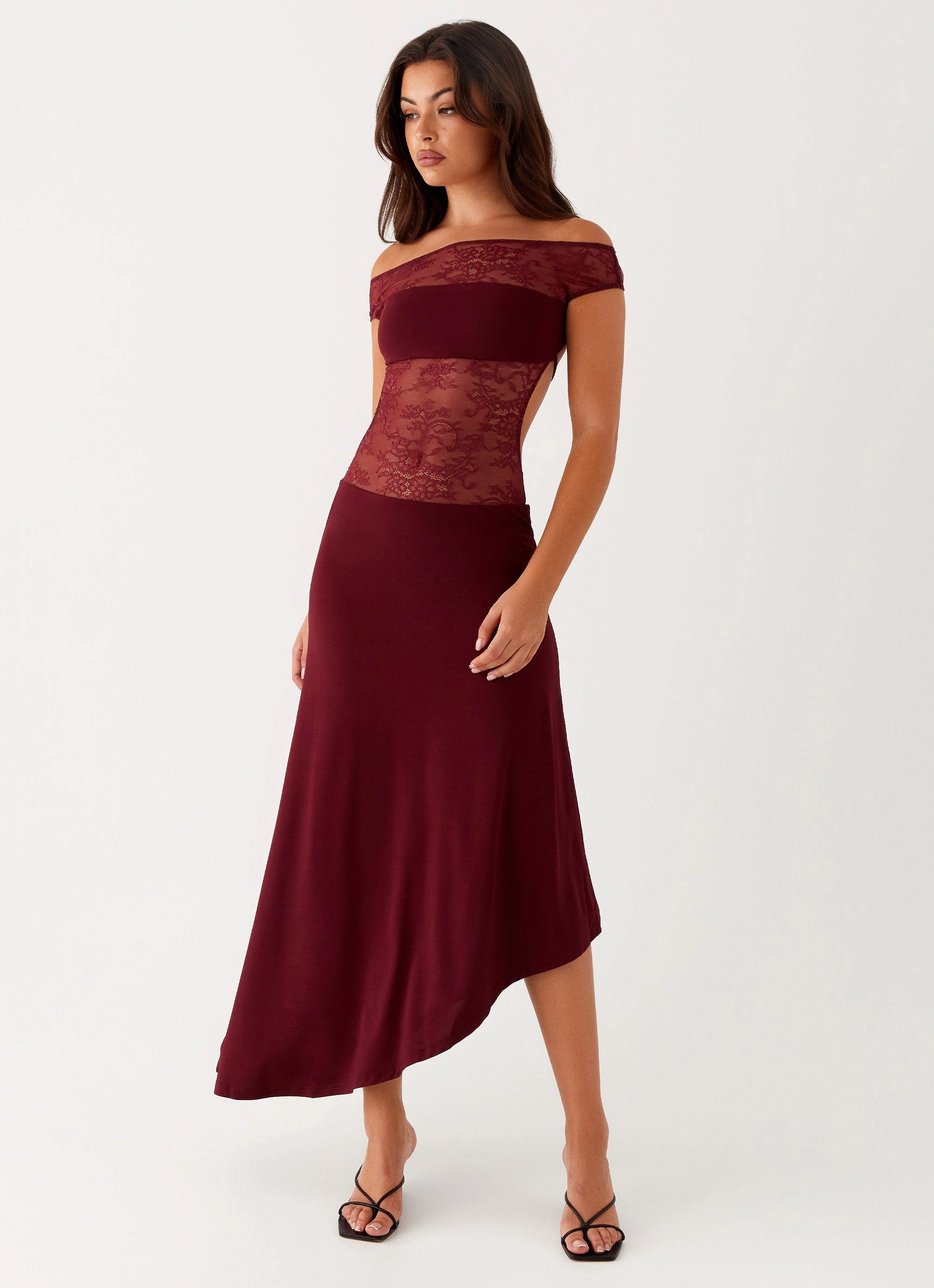 Francoise Lace Midi Dress - Burgundy Boho Mood Bloom Soft
