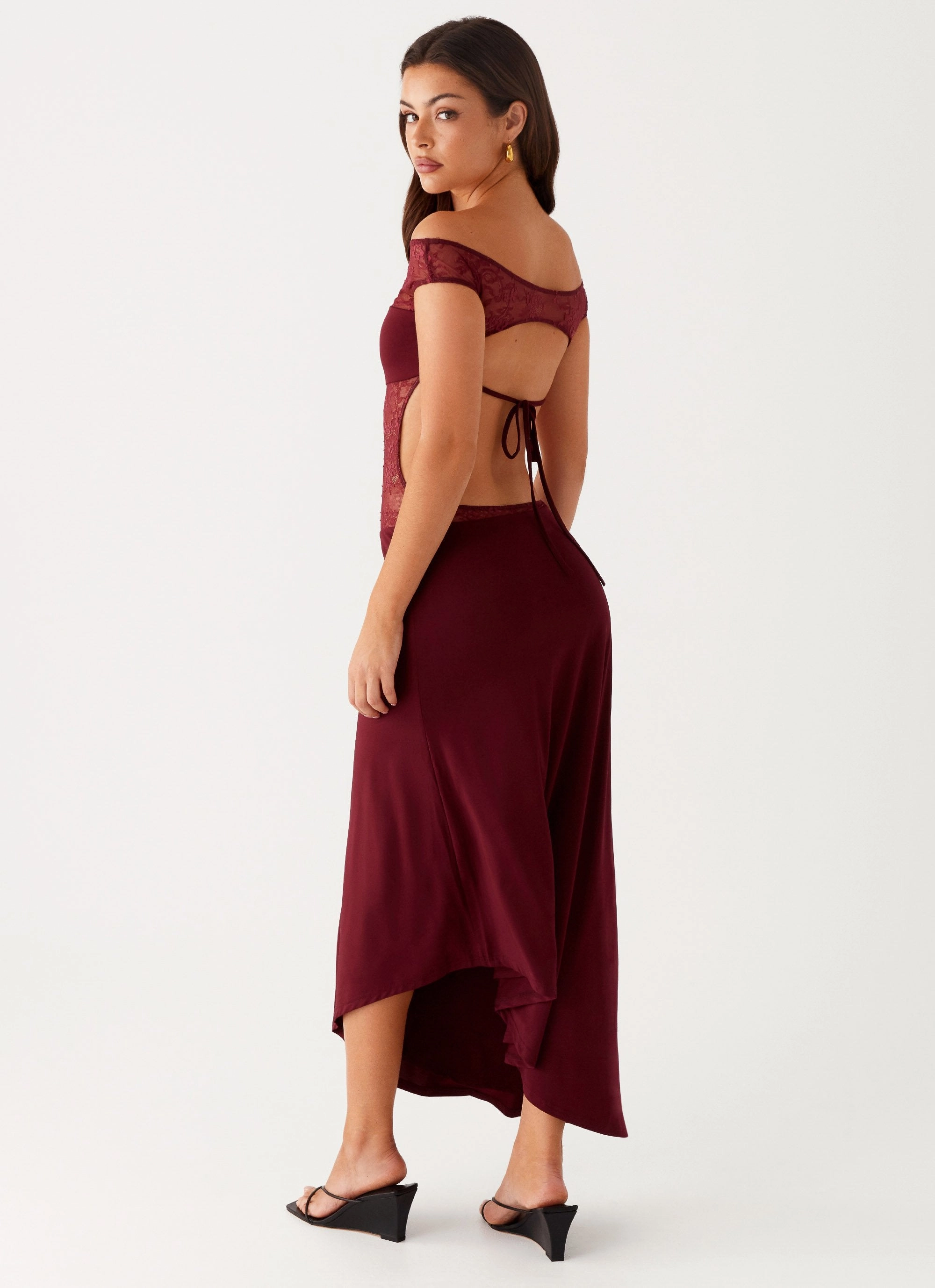 Francoise Lace Midi Dress - Burgundy Chic Look Night Vibes
