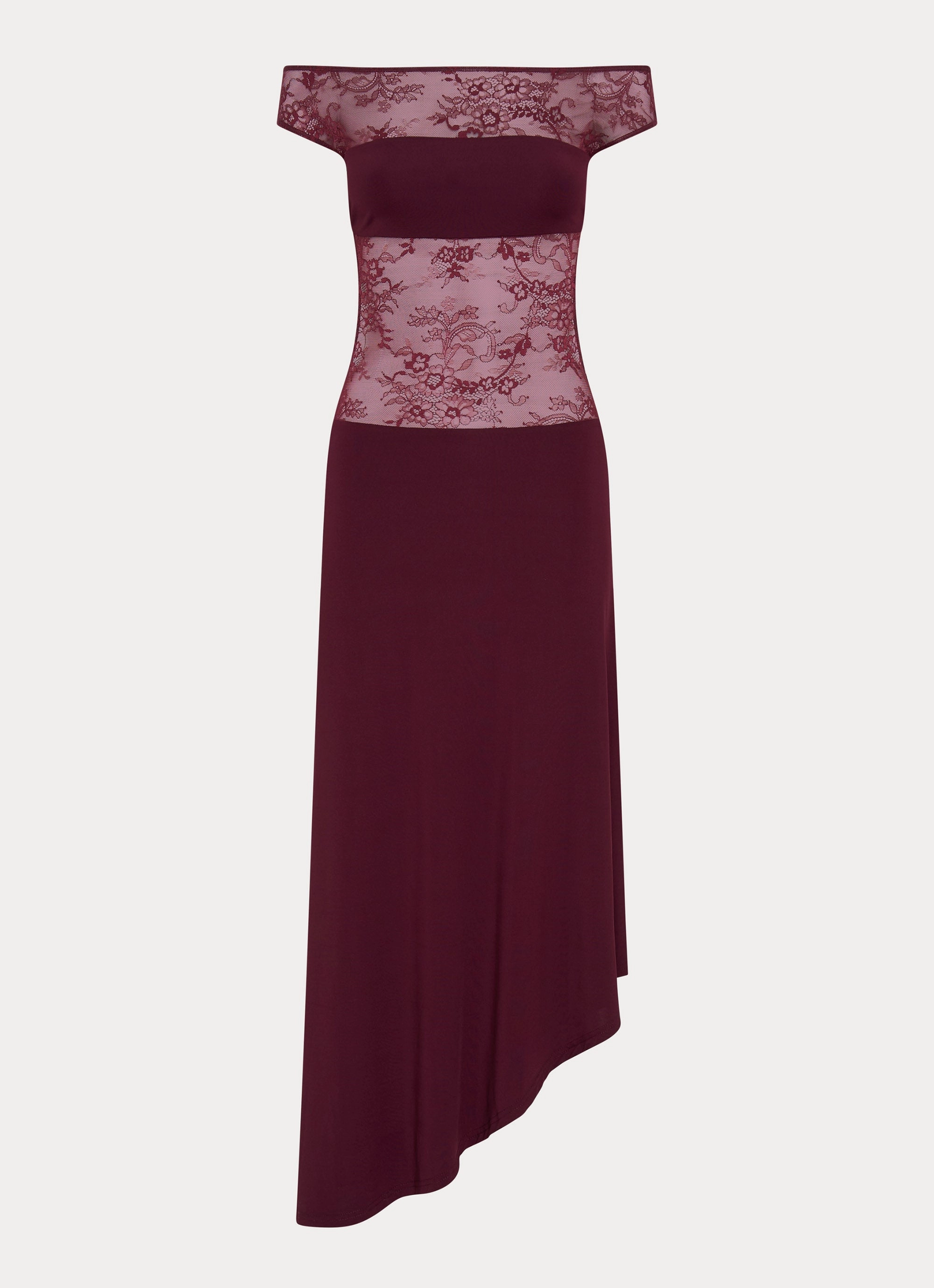 Francoise Lace Midi Dress - Burgundy Light Elegance Ribbed-Texture