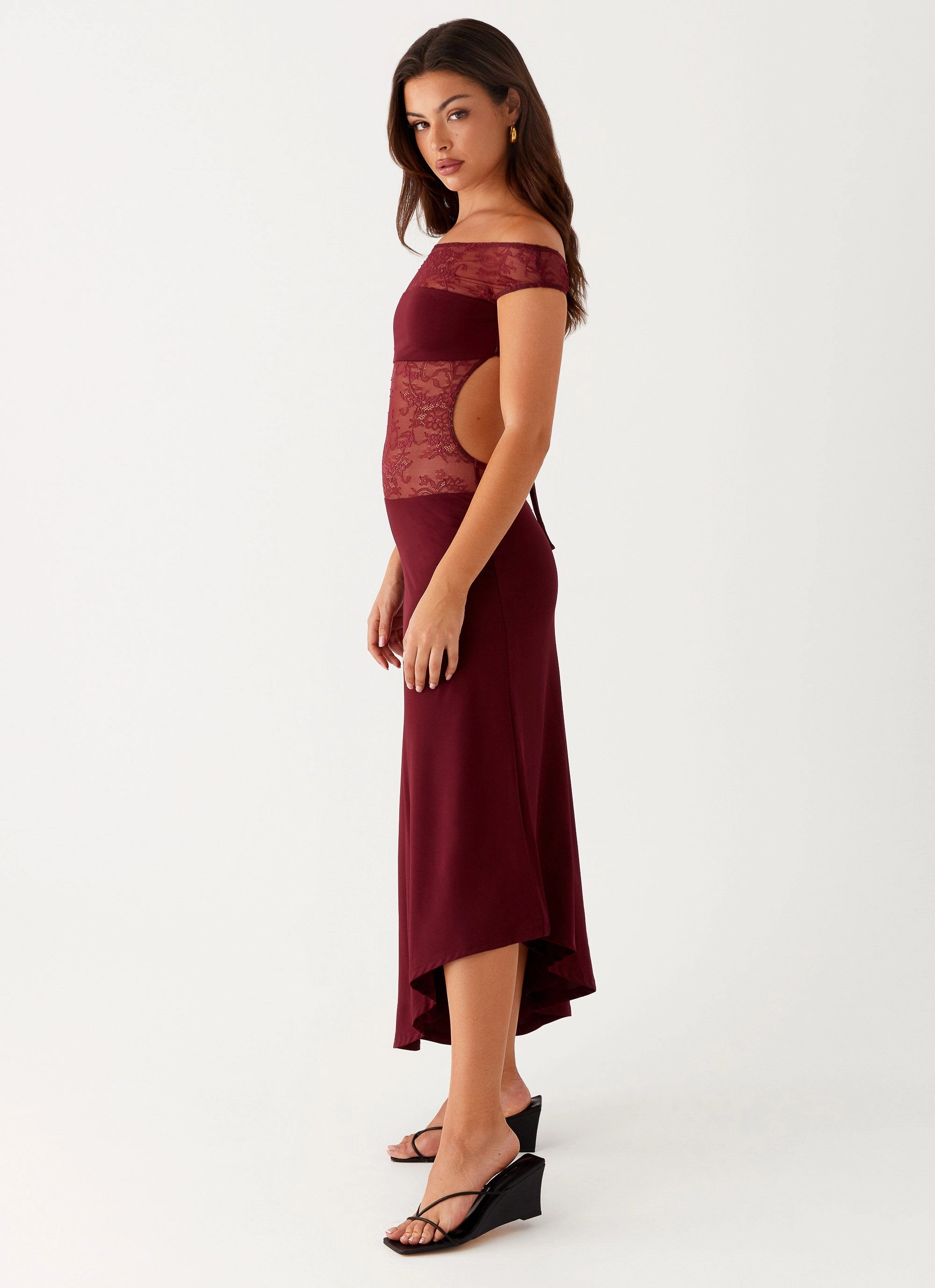 Francoise Lace Midi Dress - Burgundy Pleated-Texture Chic Balance