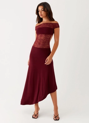 Francoise Lace Midi Dress - Burgundy Boho Mood Bloom Soft