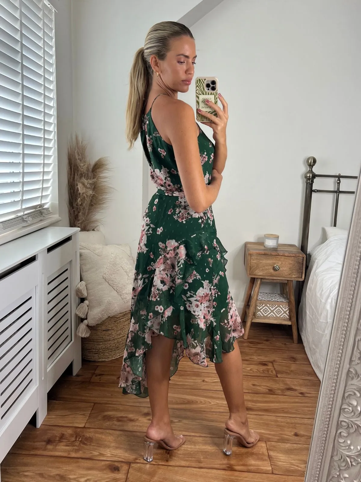 Dreamy Presence Ariana Halter Frill Dress / Chiffon Green Floral