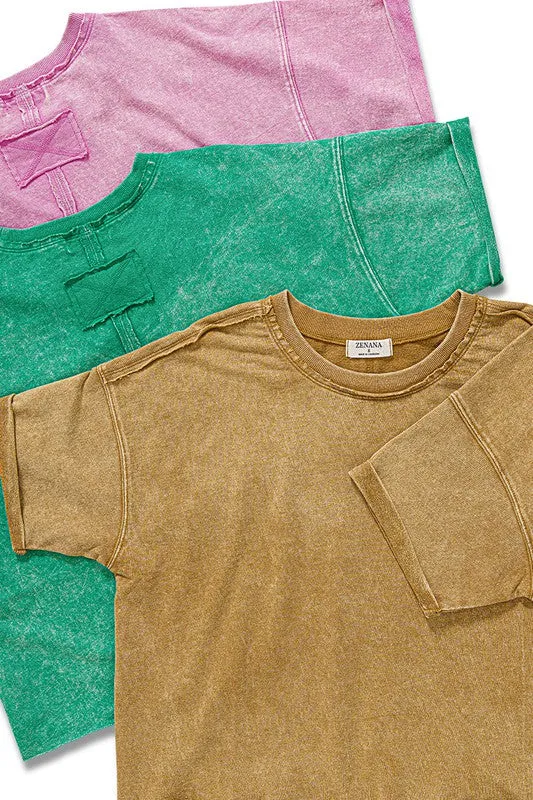 French Terry Acid Wash Raw Edge Crop Top