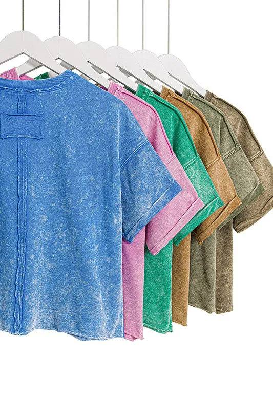 French Terry Acid Wash Raw Edge Crop Top