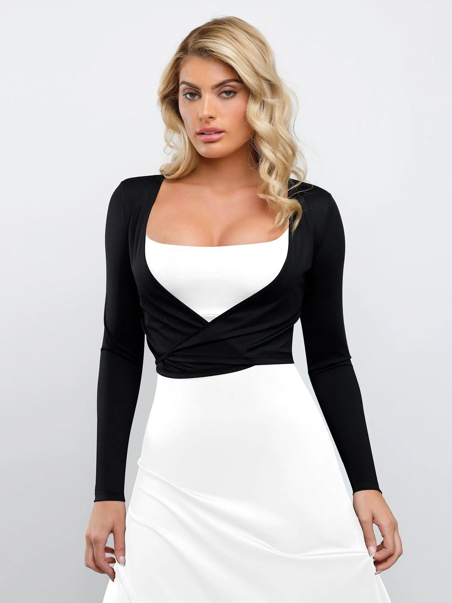 Two-Way Long Sleeve Ballet Wrap Cardigan Relaxed Dress