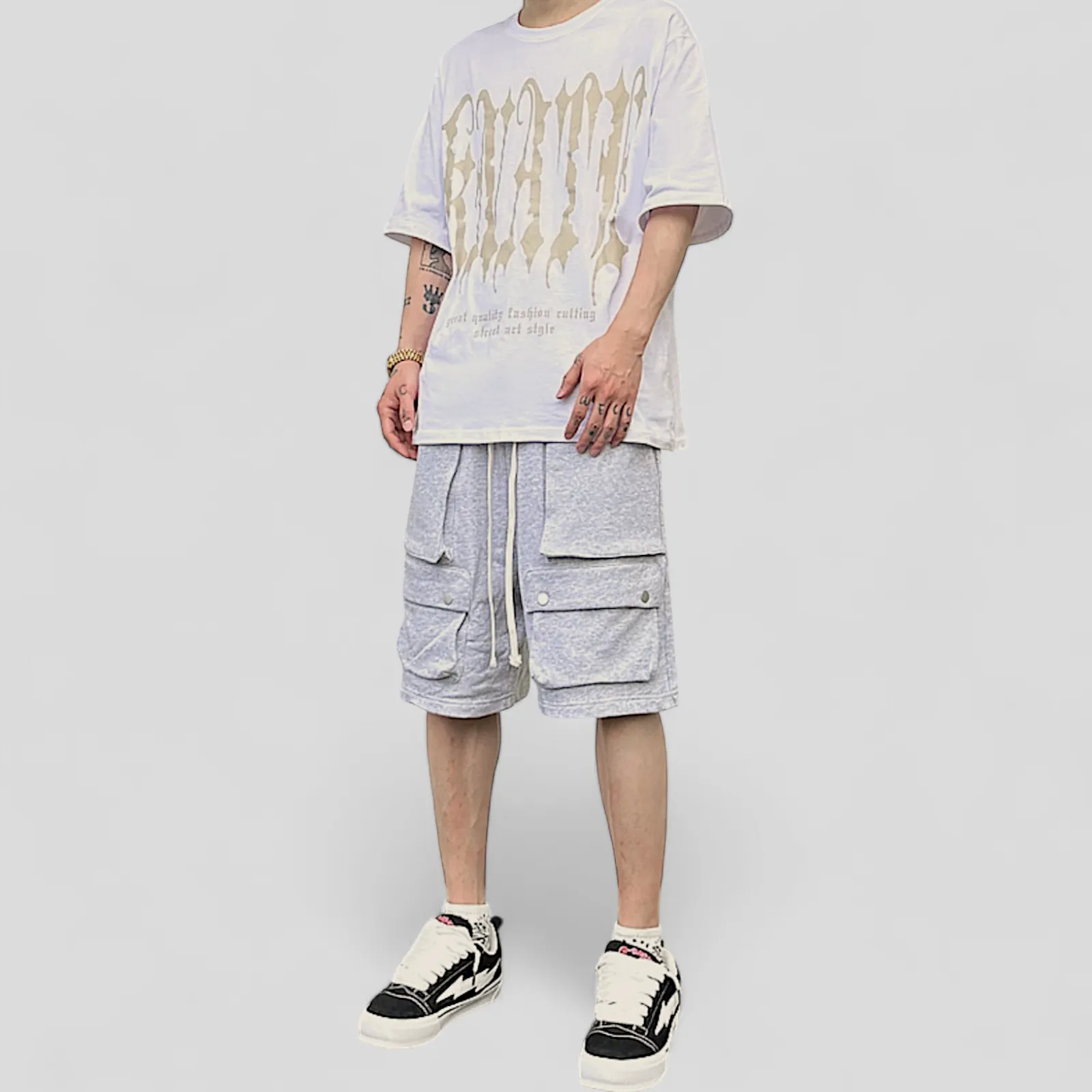 French terry multi pocket cargo short