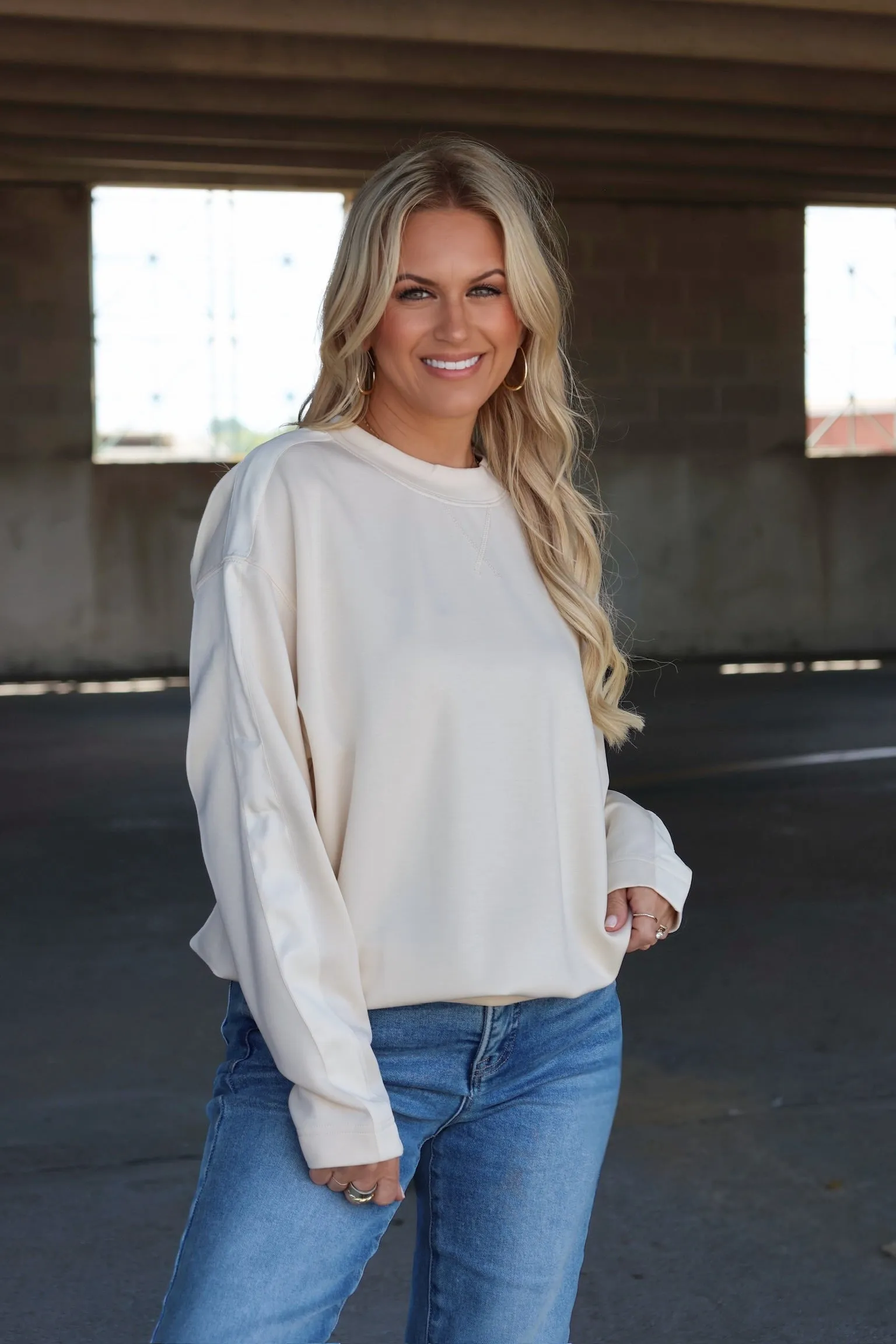 French Vanilla Sweatshirt Adjustable Cuff System