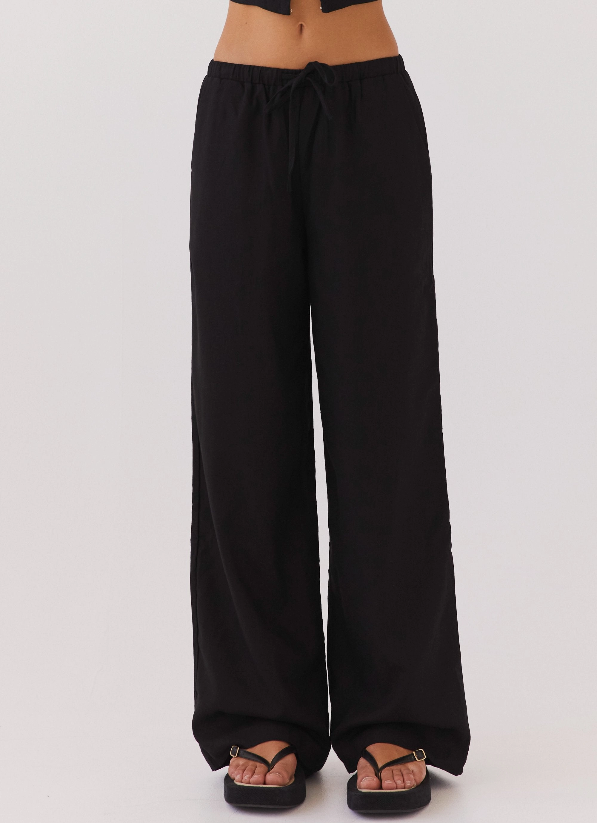 WeatherproofCoating Soft Touch Texture Fresh Face Linen Pants - Black