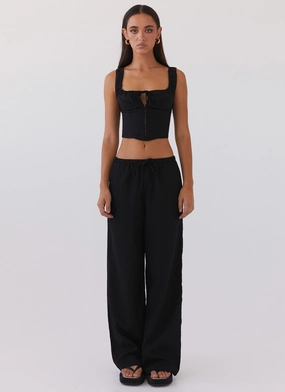 Evening Chill Piece Fresh Face Linen Pants - Black