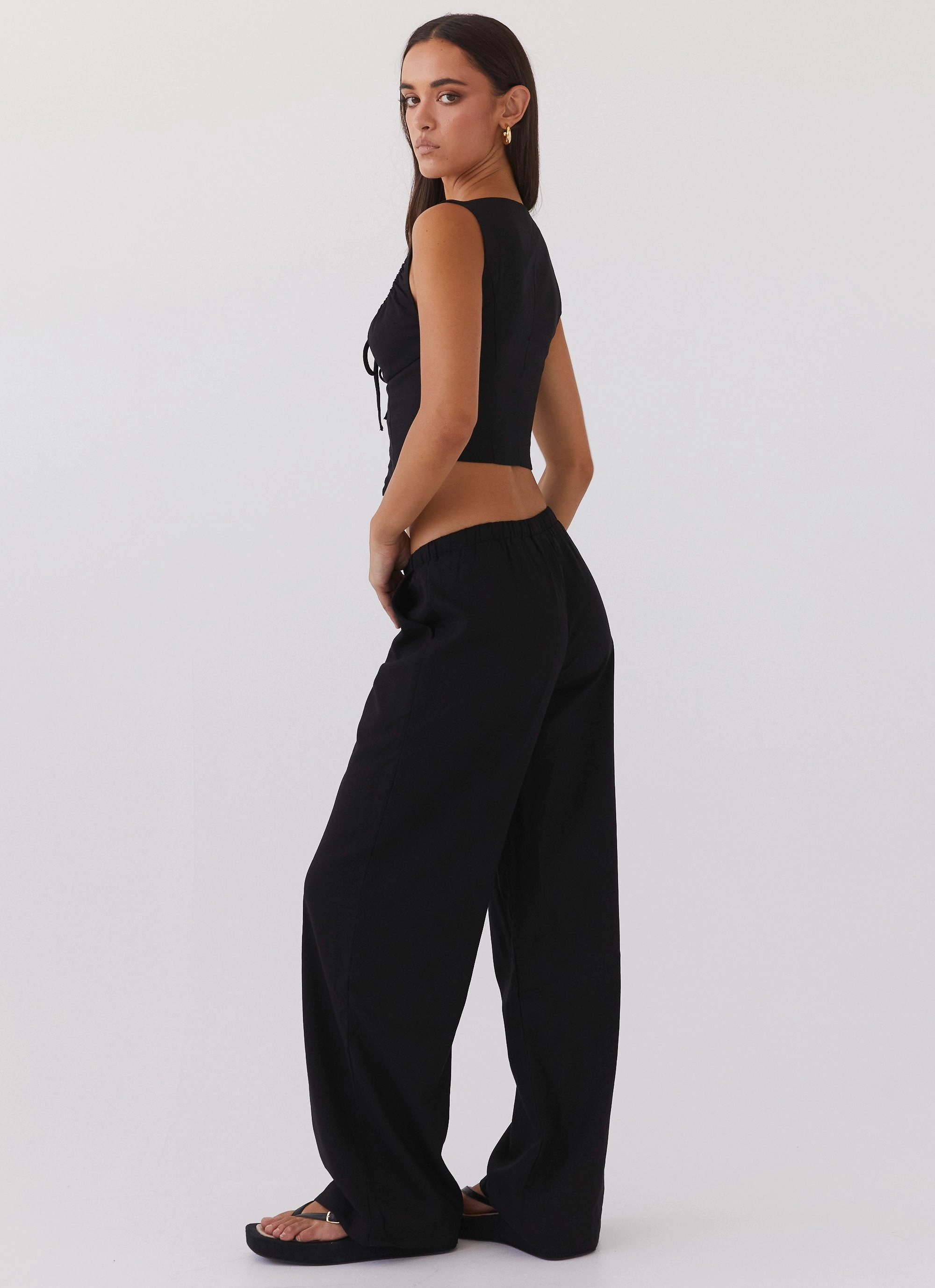 Mid Length Cut hypoallergenic material Fresh Face Linen Pants - Black