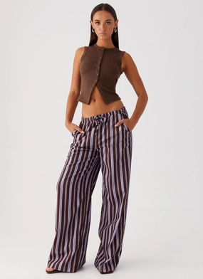 Fresh Face Linen Pants - Purple Brown Stripe Core Flex