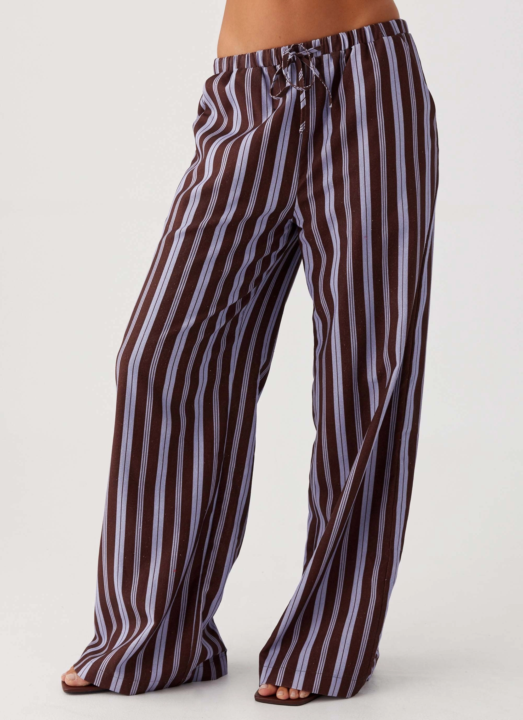 Abrasion resistant Fresh Face Linen Pants - Purple Brown Stripe