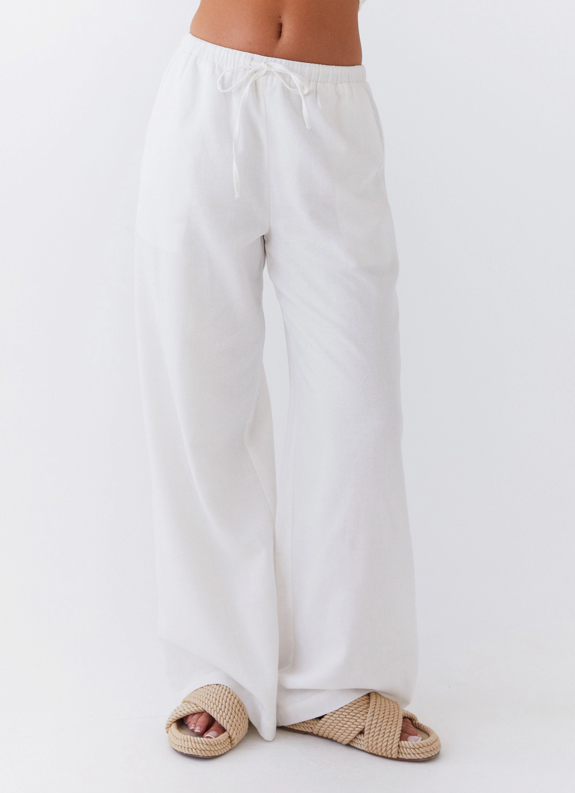 Fresh Face Linen Pants - White Classy Fit Cozy Waist