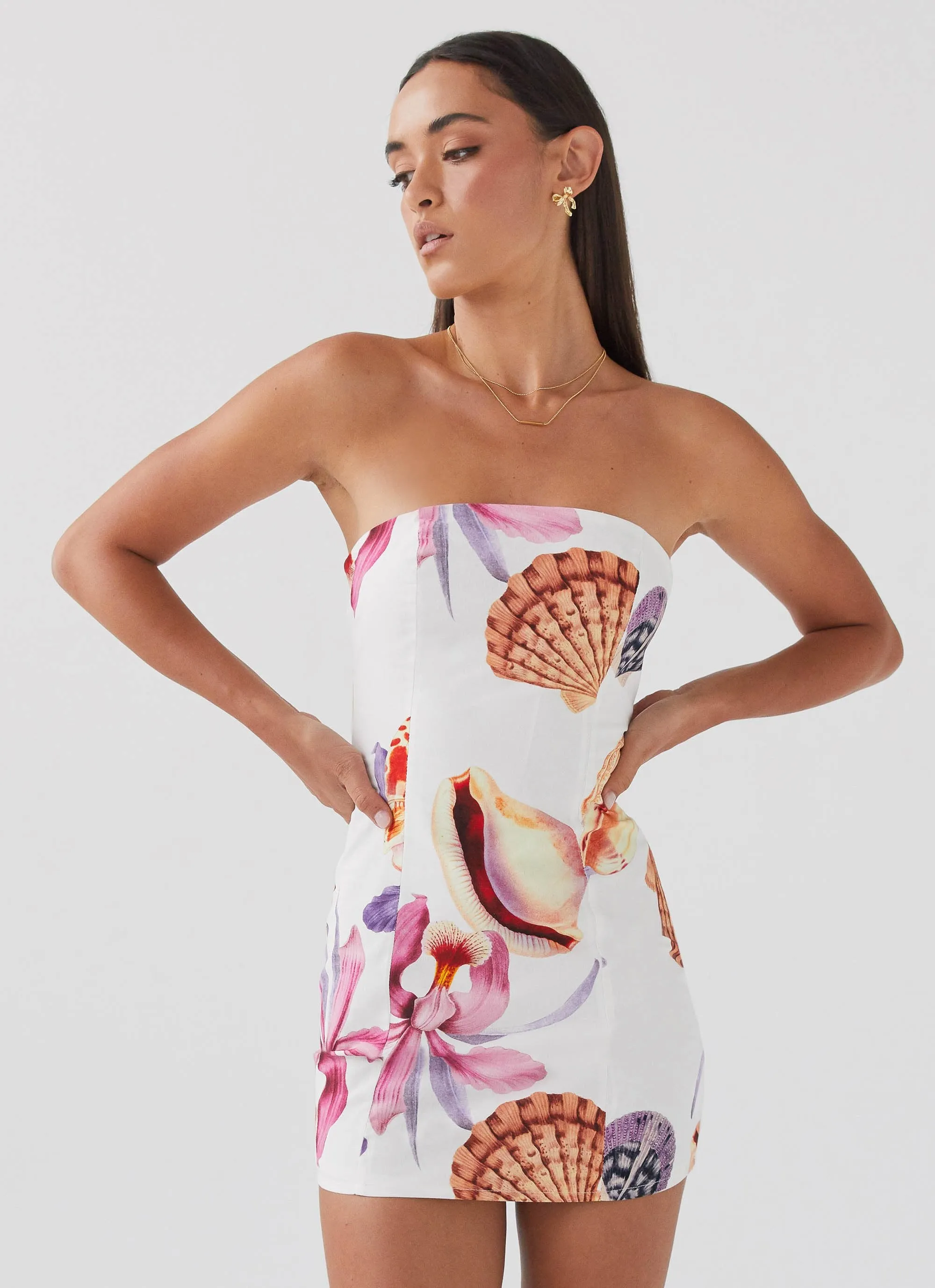 Freya Linen Mini Dress - Seaside Bouquet Night Vibes Comfort Fit