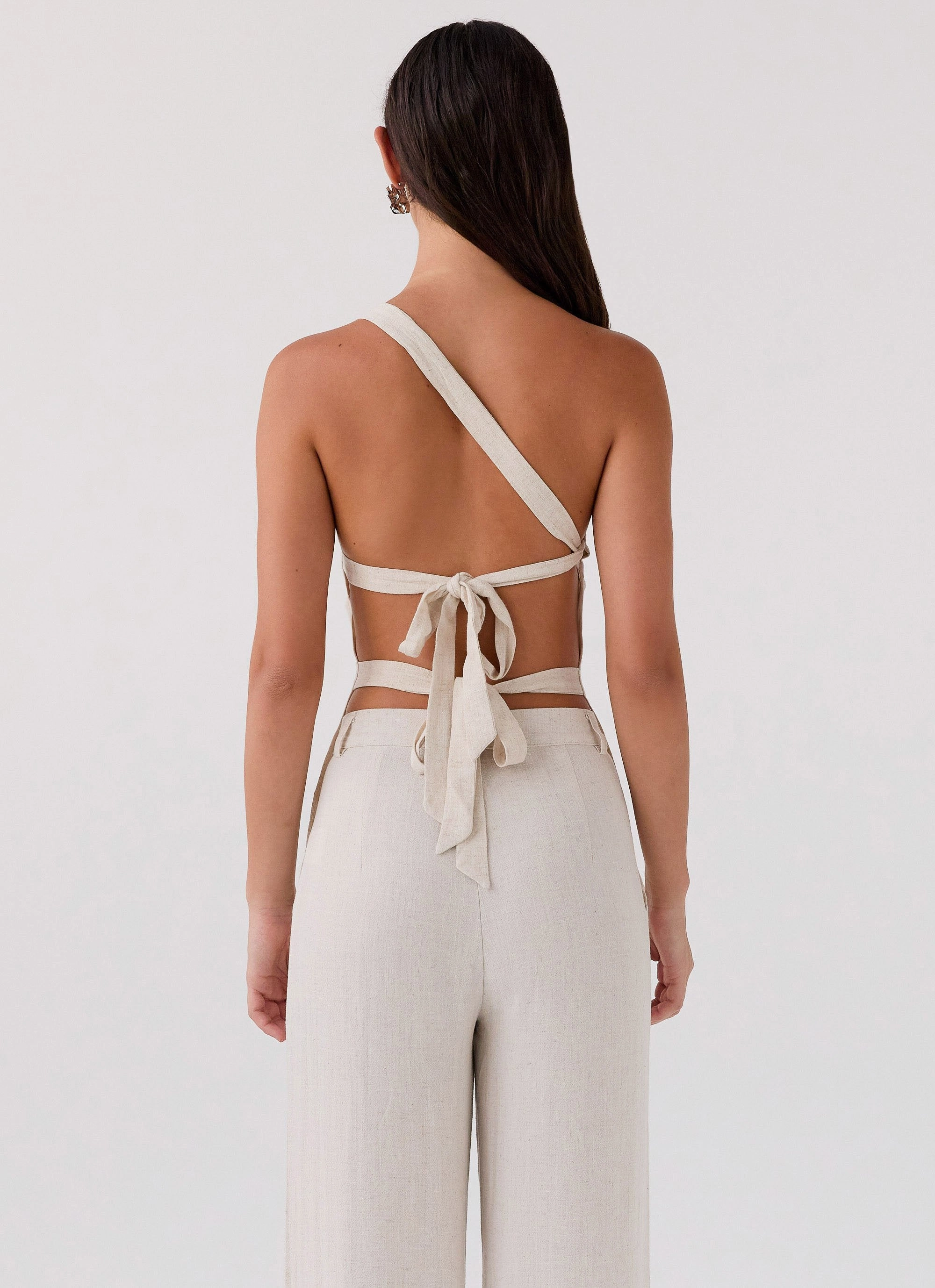 Olsen Linen One Shoulder Top - Oatmeal Polished Casual