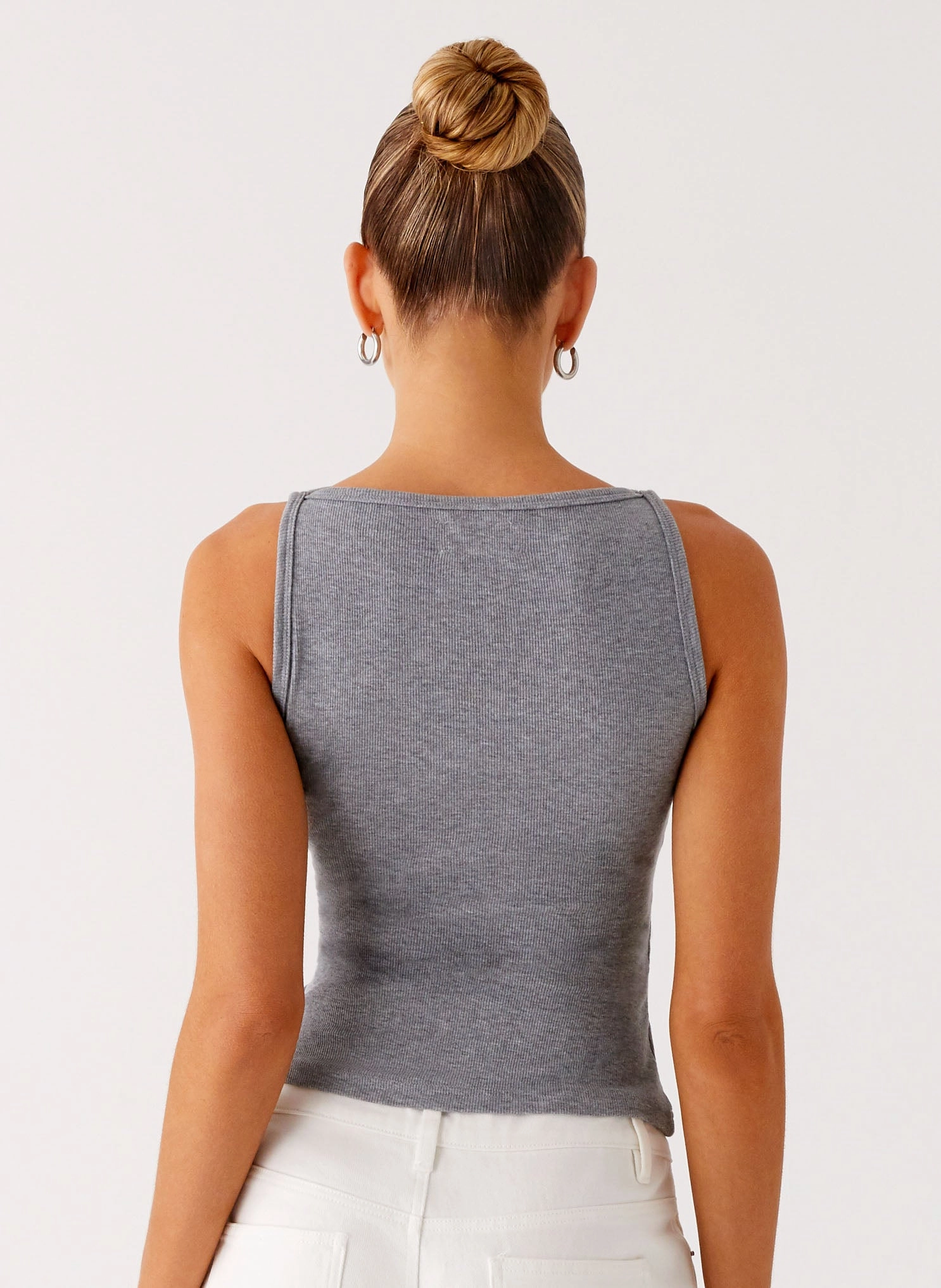 Drop Top Ribbed Eyelet Tank Top - Marle Grey Quick-Dry Fabric Water resistant coating