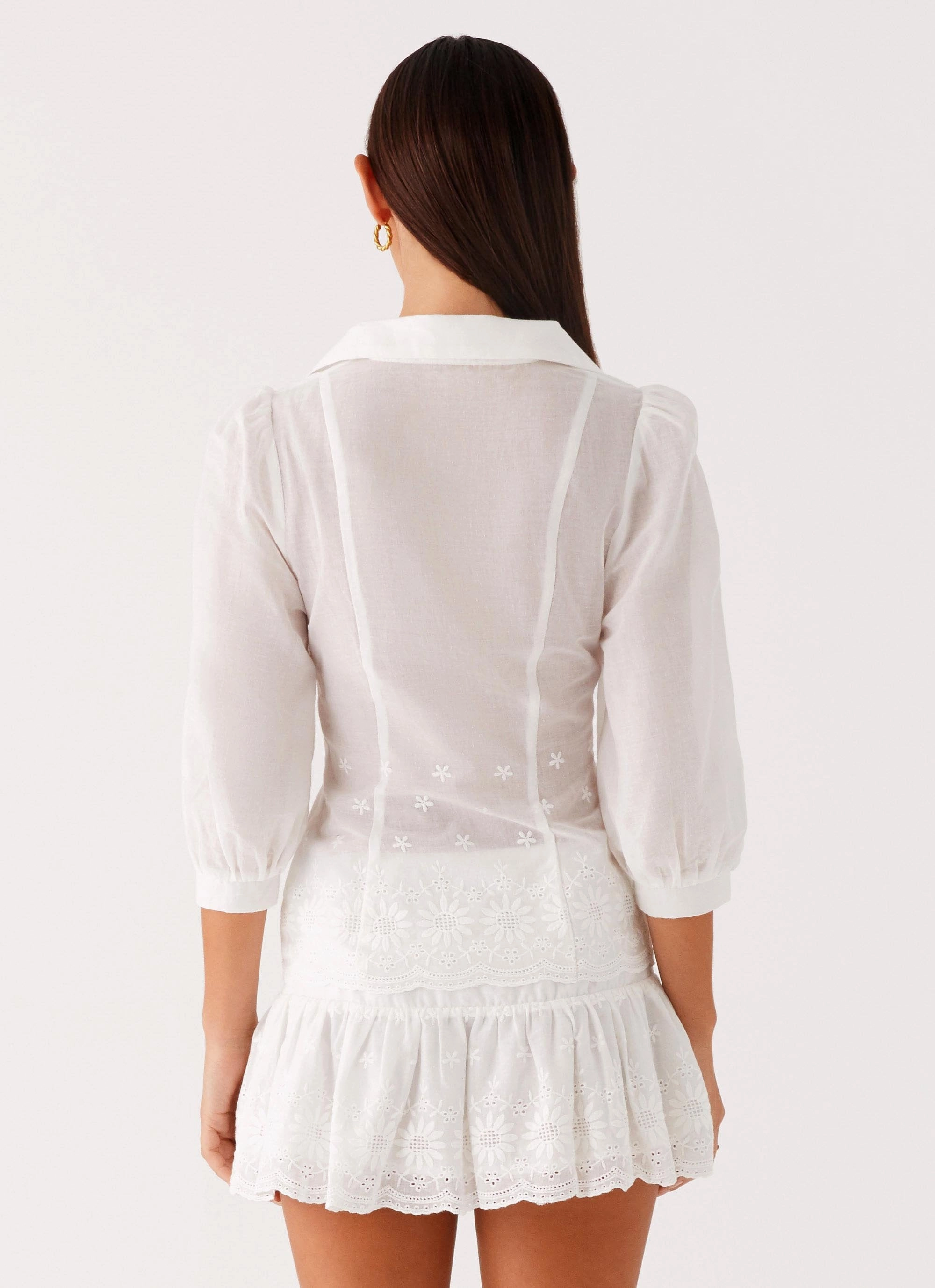 Frida Broderie Top - White SoftFeel Fabric Butter Soft Handfeel