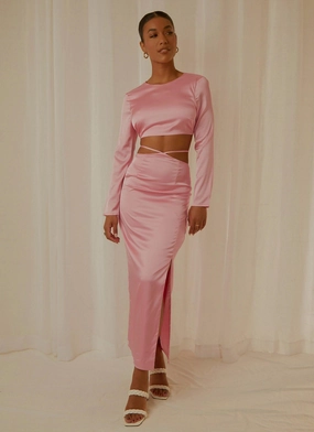 Lightweight Construction Stretch Fit From Florence Maxi Skirt - Baby Pink