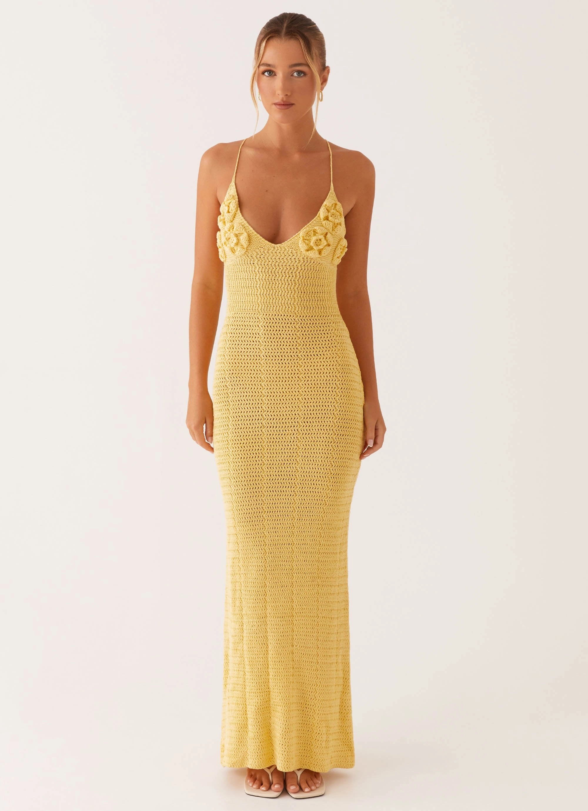 Sustainable-Lining Zara Rose Crochet Maxi Dress - Yellow