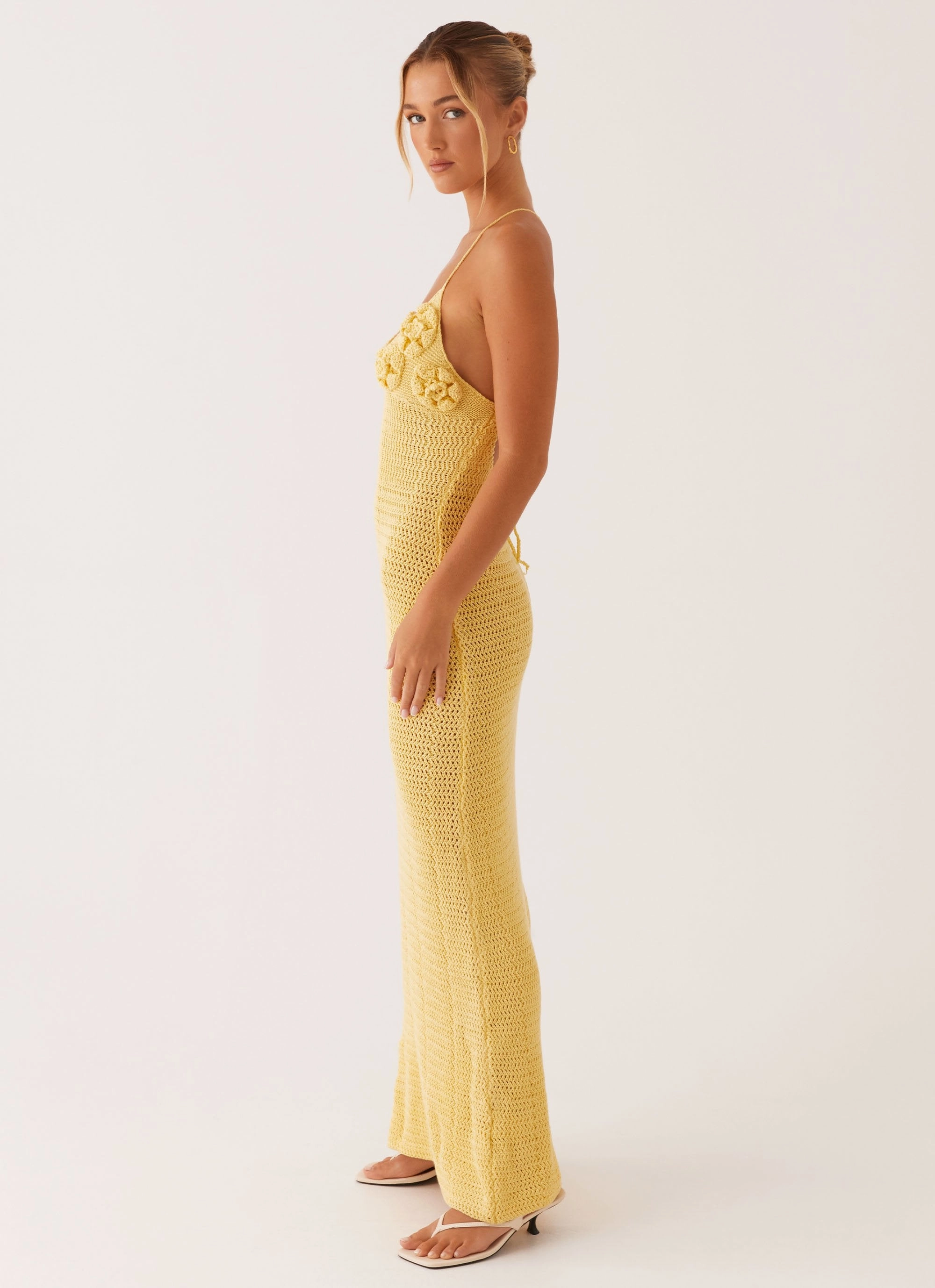 Padded-Bust Zara Rose Crochet Maxi Dress - Yellow