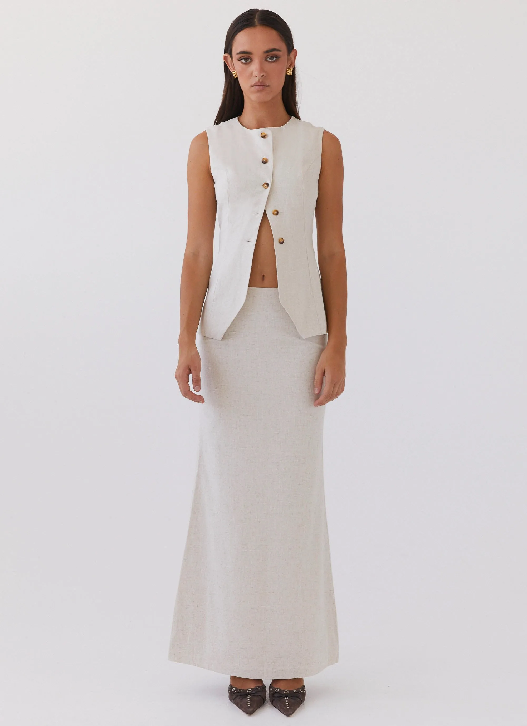 Full Coverage Fit Born For Bordeaux Linen Midi Skirt - Oatmeal