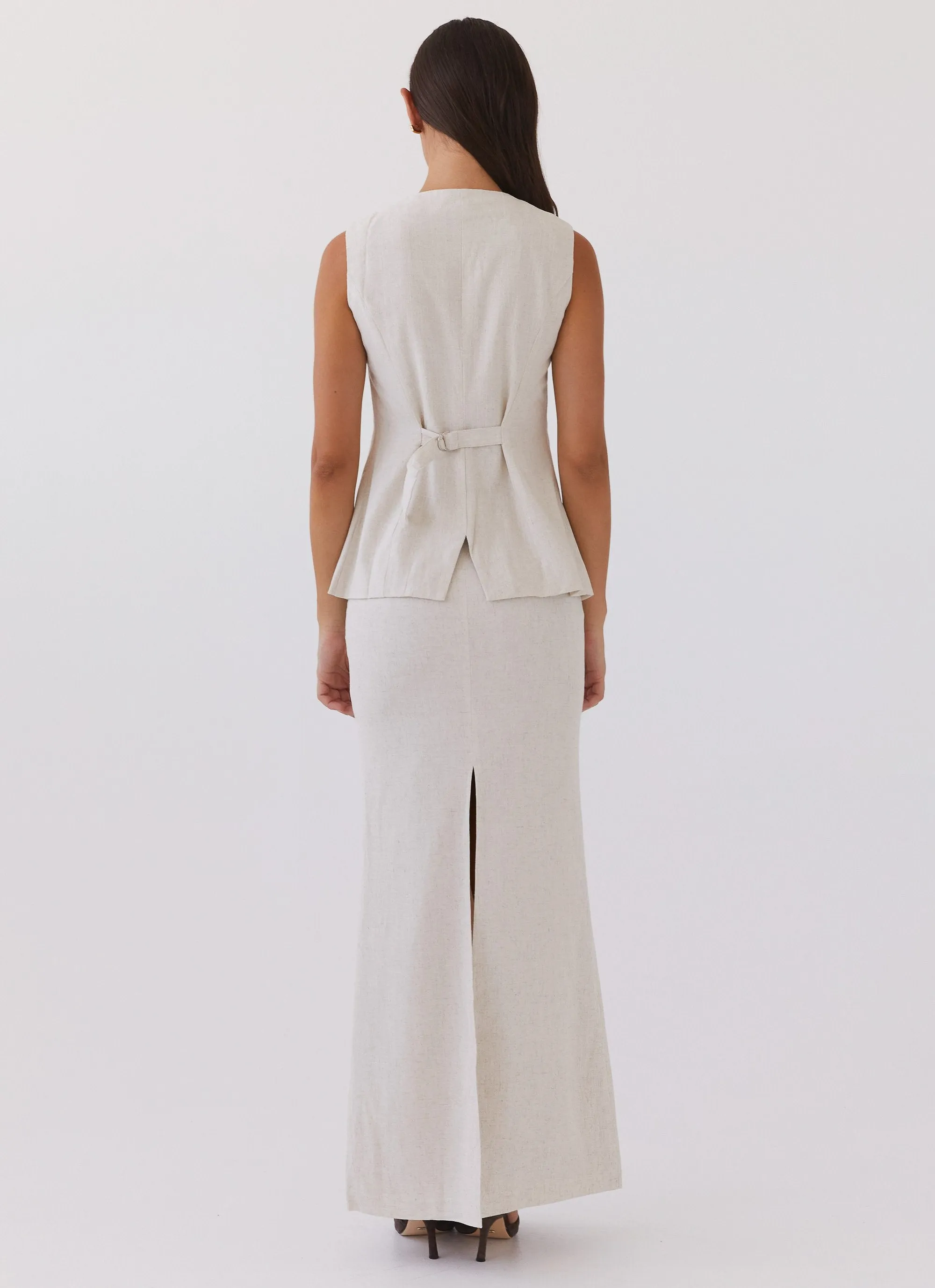 ZonalVentilation Born For Bordeaux Linen Midi Skirt - Oatmeal