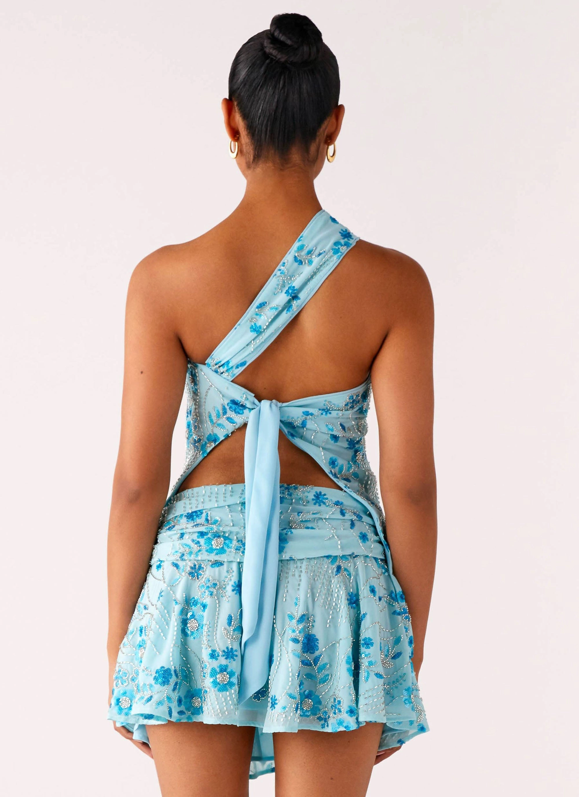 Delight Me Beaded Low Rise Mini Skirt - Blue Layered Ventilation Panels