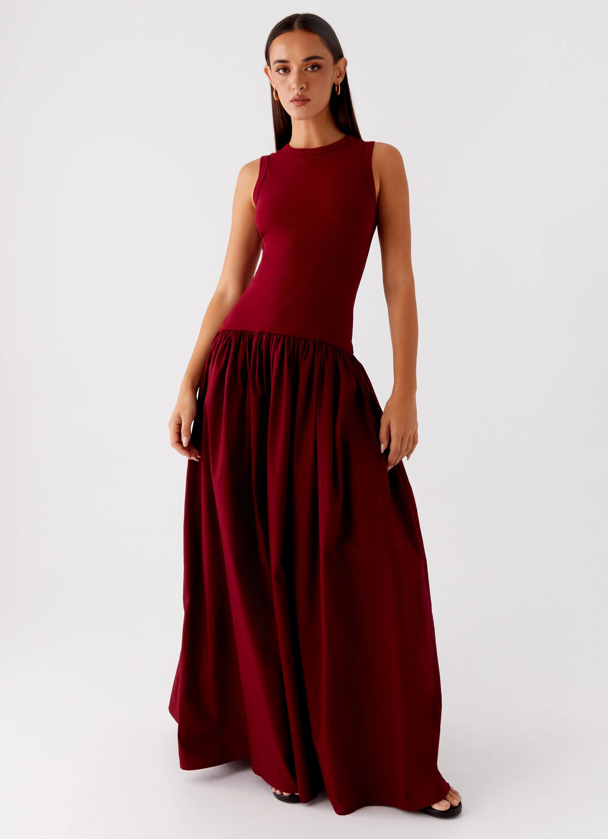 Sheer Panel Modern Design Shivani Maxi Dress - Maroon