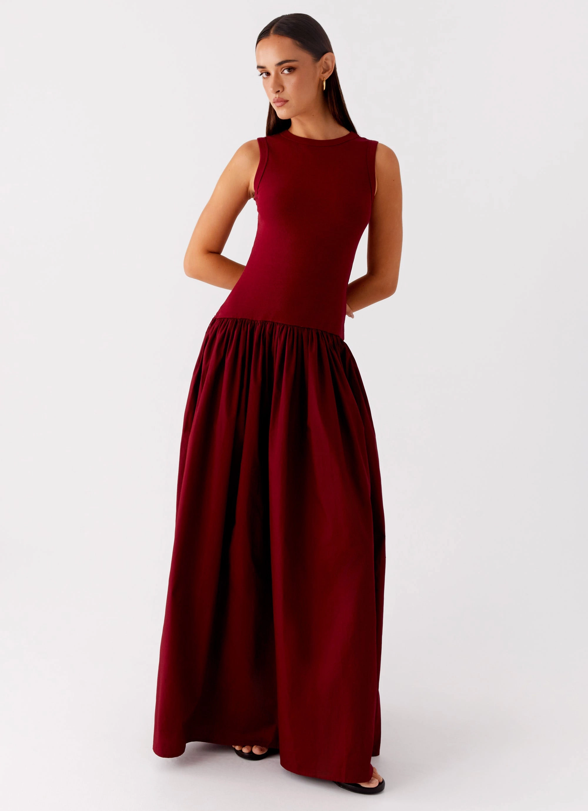 BreathableFabric Classic Layers Shivani Maxi Dress - Maroon