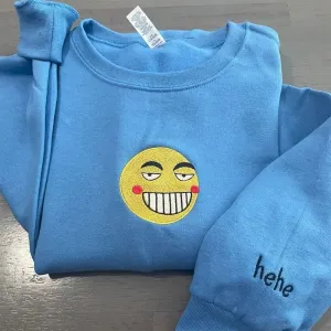 Funny Smiley Face Embroidered Sweatshirt, Women's Embroidered Sweatshirts