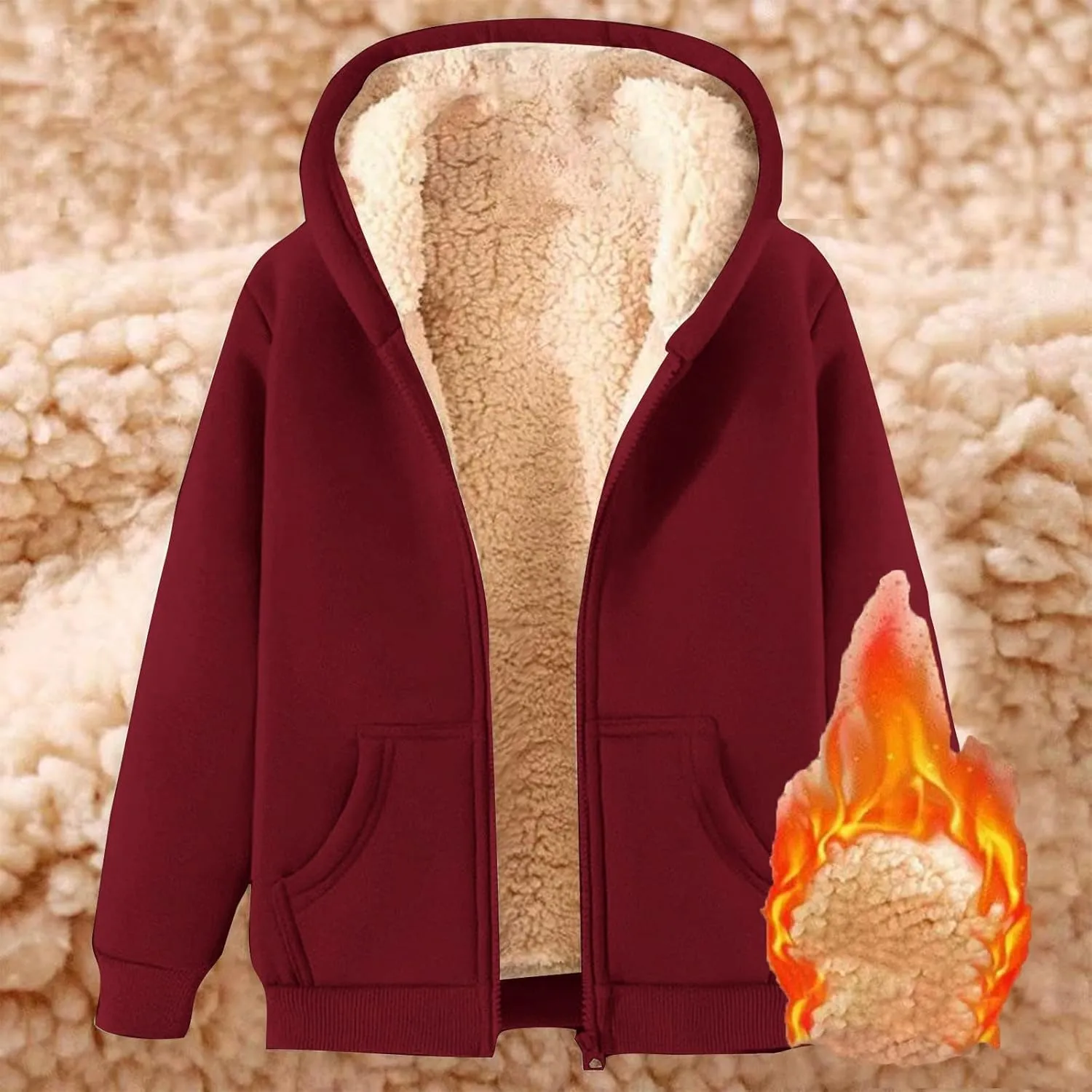 Fuzzy Fleece Lined Zip Hoodies for Men Casual Zip Solid Long Sleeve Pullovers Winter Thermal Thickened Jackets Tops