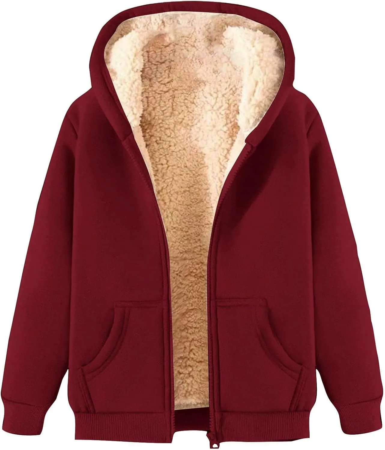 Fuzzy Fleece Lined Zip Hoodies for Men Casual Zip Solid Long Sleeve Pullovers Winter Thermal Thickened Jackets Tops