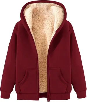 Fuzzy Fleece Lined Zip Hoodies for Men Casual Zip Solid Long Sleeve Pullovers Winter Thermal Thickened Jackets Tops