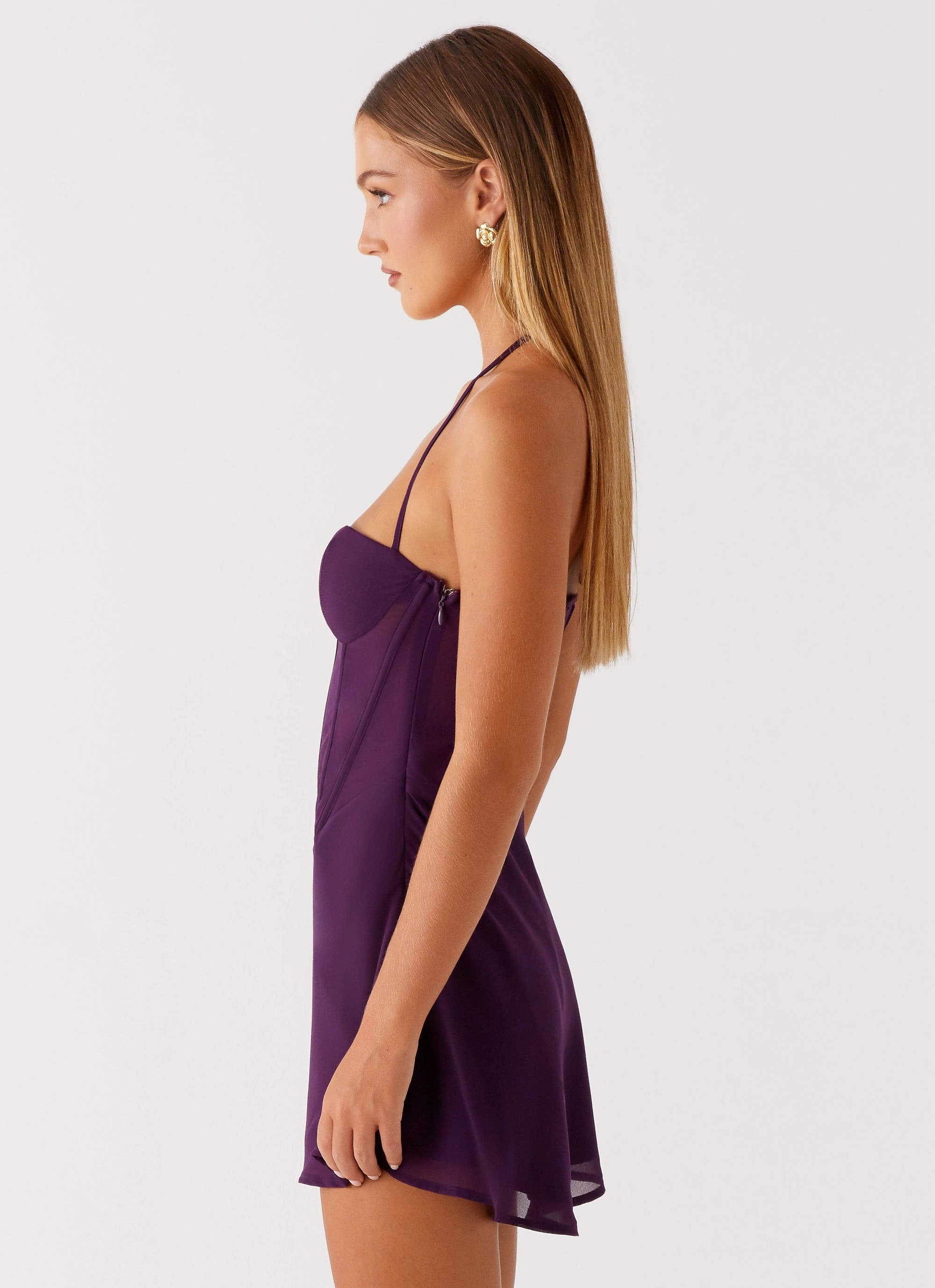Gabrietta Mini Dress - Plum breathable fabric dress elegant design