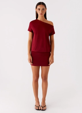 Paulie Mini Dress - Maroon Urban Style Chic Rhythm