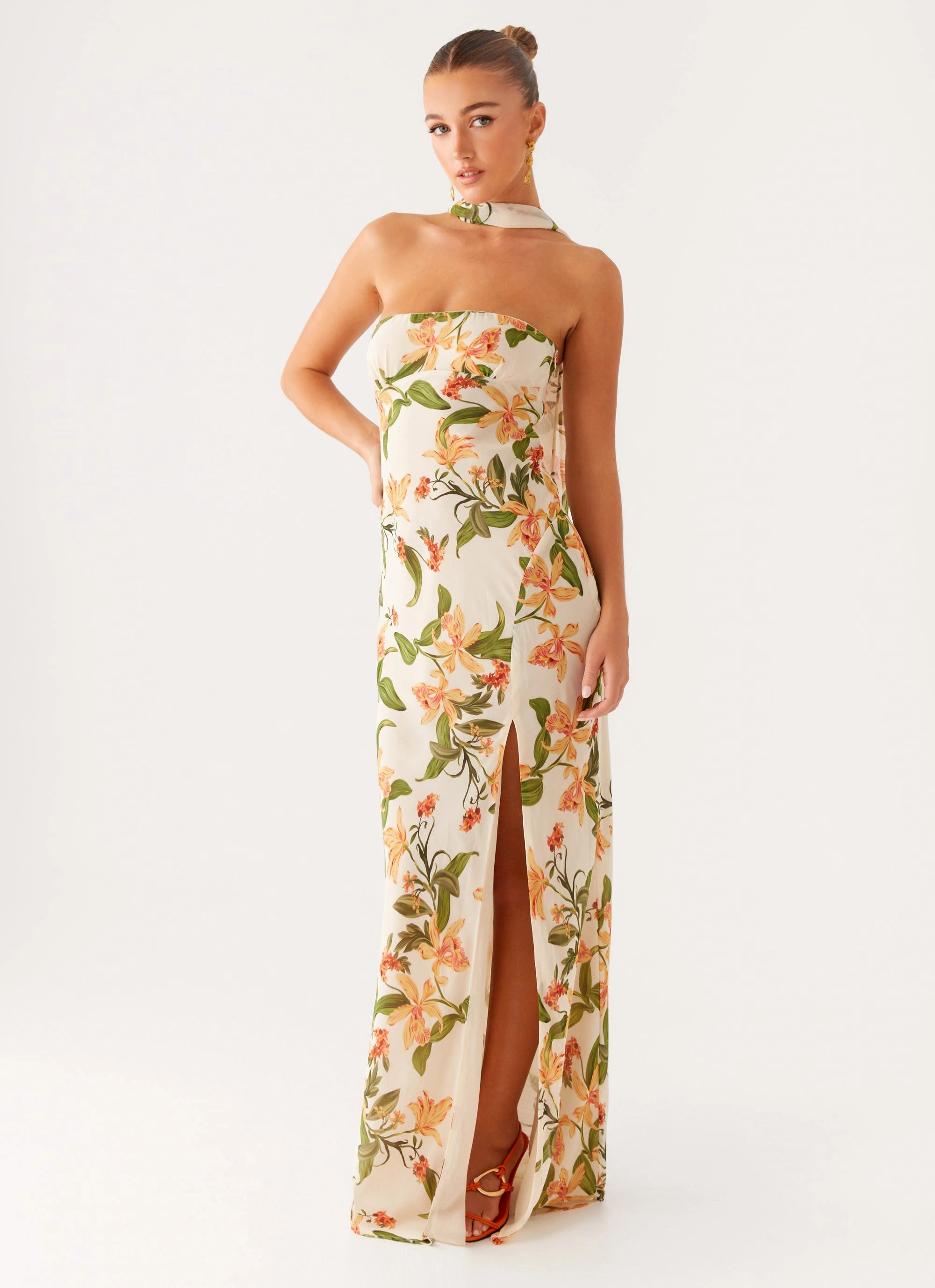 Gali Strapless Maxi Dress - Floral Print Photo Light Vibrant evening gown