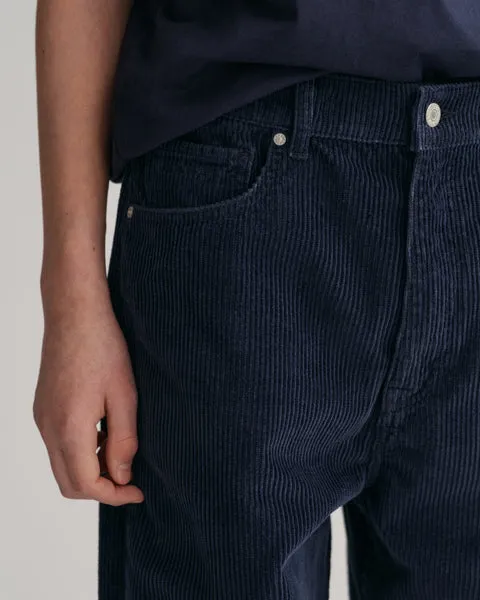 Gant Boys Navy Blue Solid Mid-Rise Corduroy Trouser