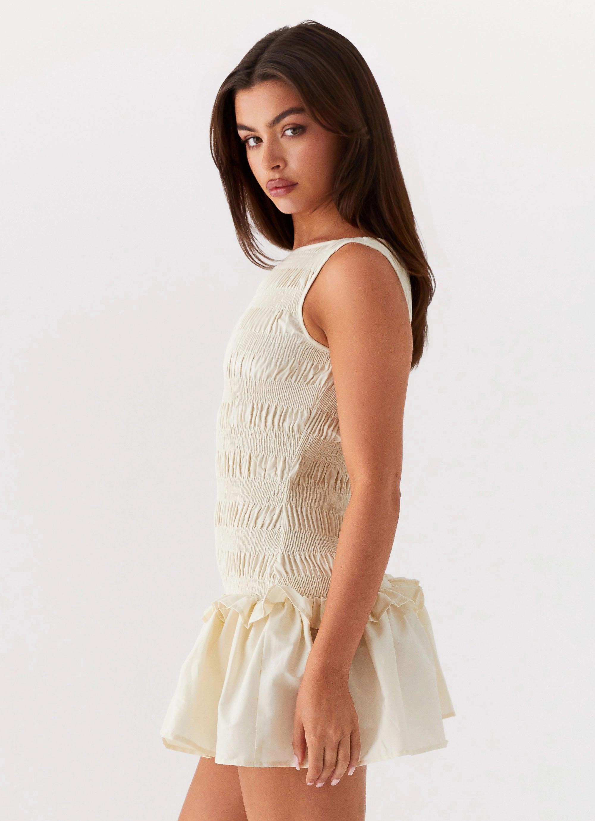 Grace Soft Color Pop Garden Kisses Shirred Mini Dress - Ivory