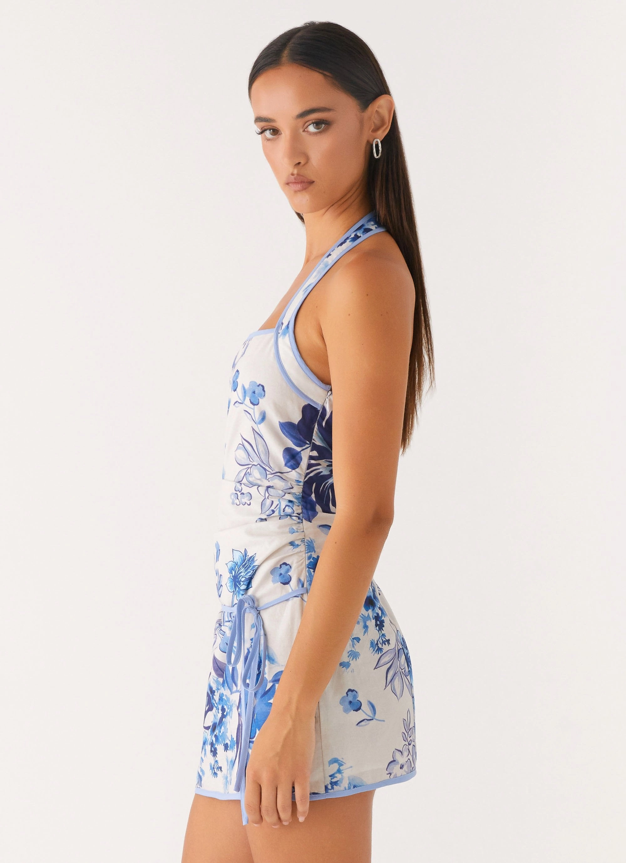 Garden Party Mini Dress - Serene Sky Floral Trendy Vibe