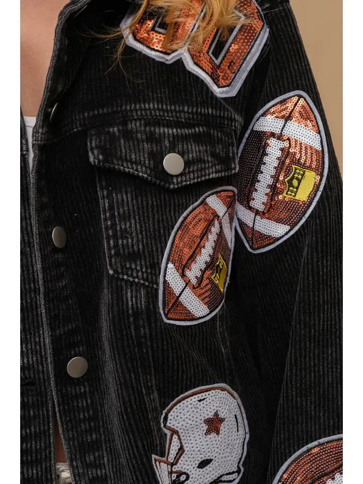 Garment Washed Corduroy Sequin Jacket
